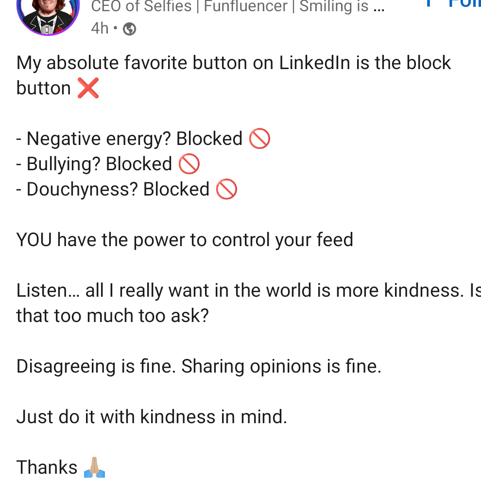 You didn't mention if being a cornball is fine. r/LinkedInLunatics