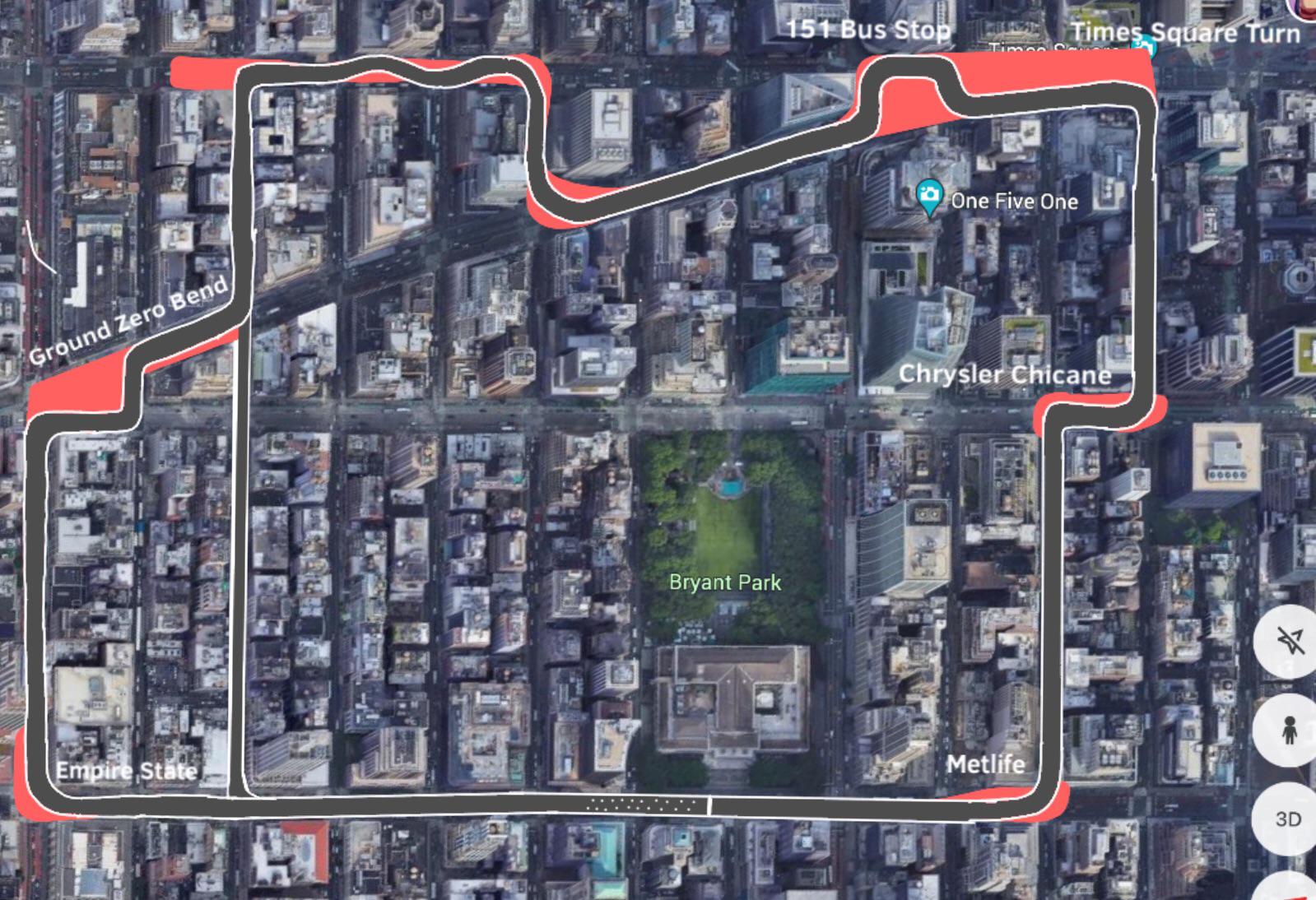 New York Street Circuit. The various corner names are named after the