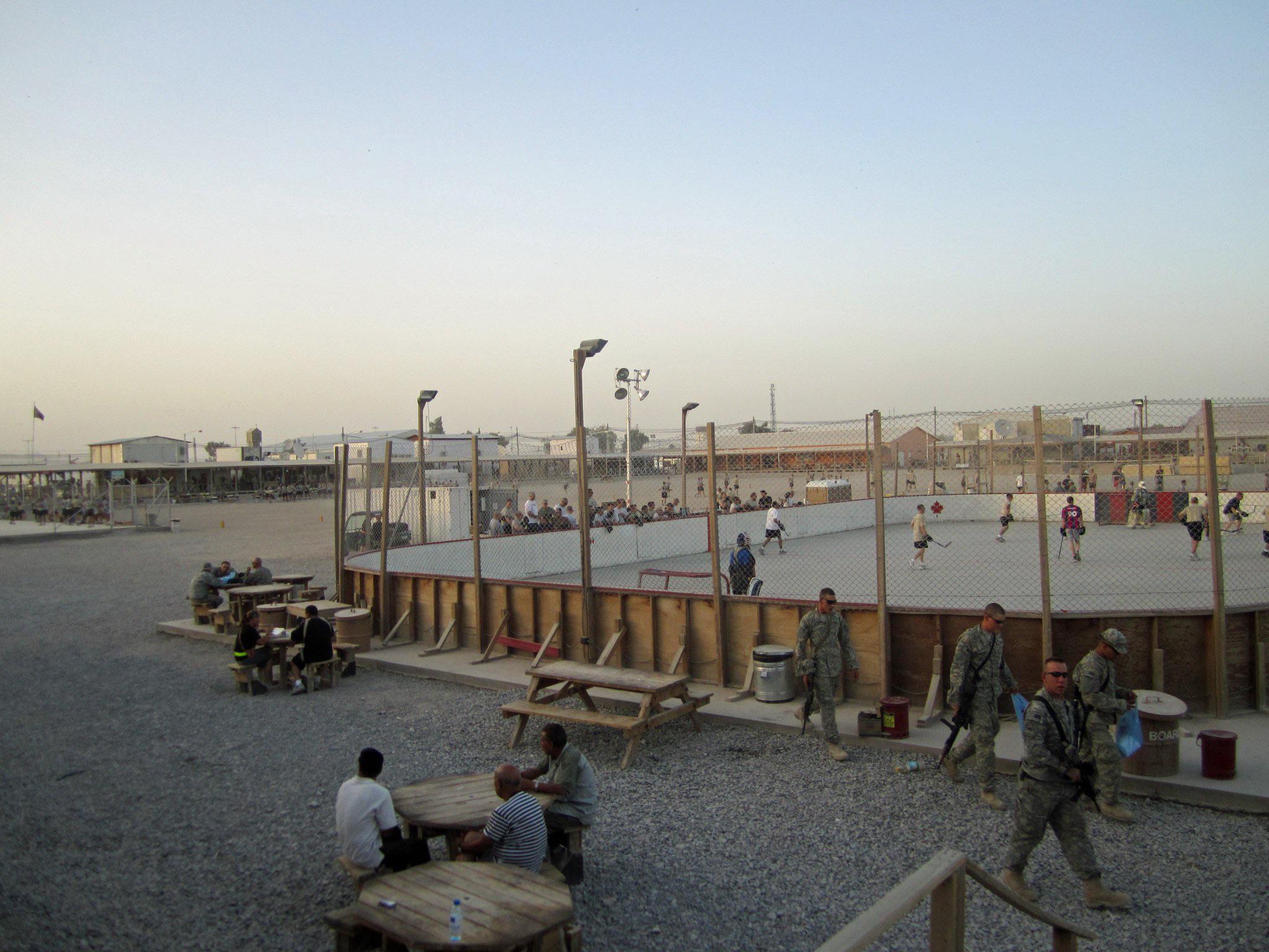A Canadian Forces built street hockey rink at Kandahar Airfield