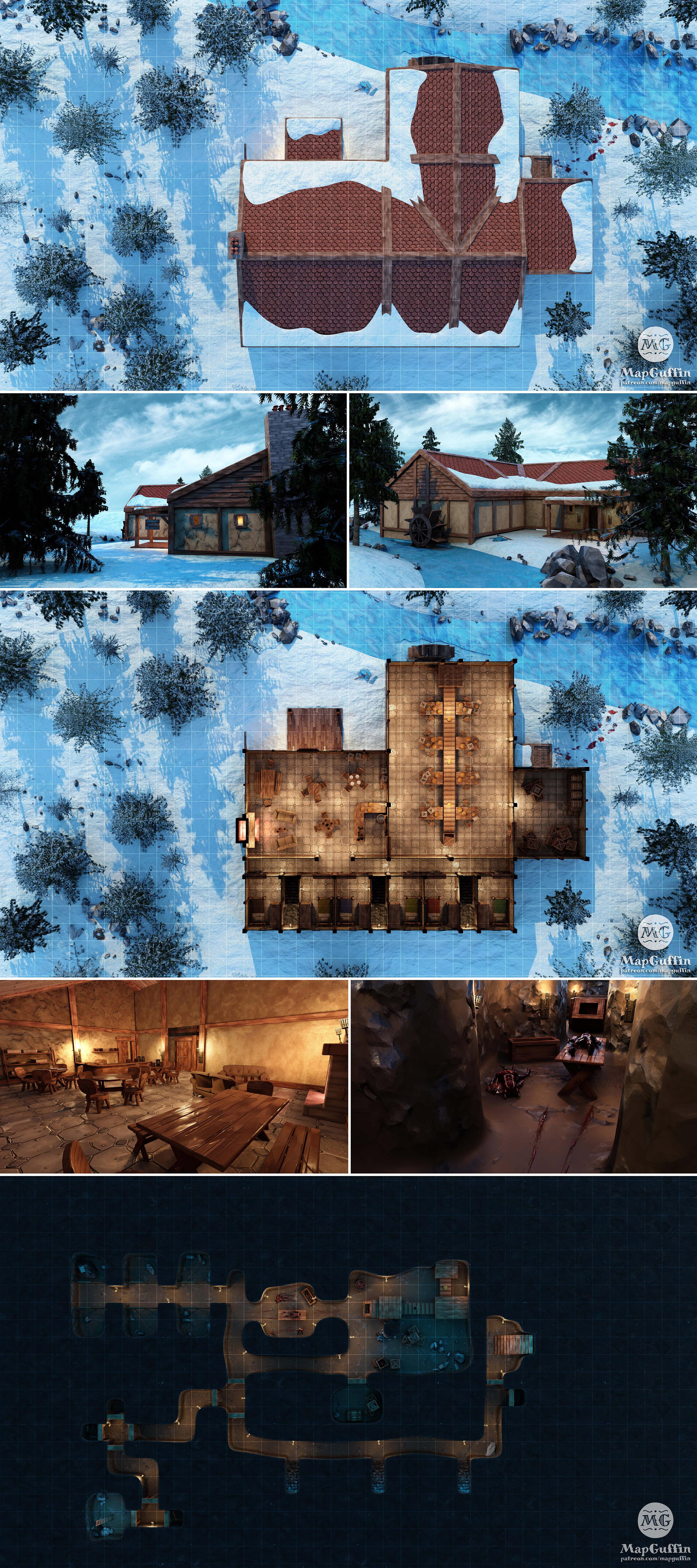 [OC][Battlemap][40x22][5600x3150][Tavern][Inn][Winter][Dungeon