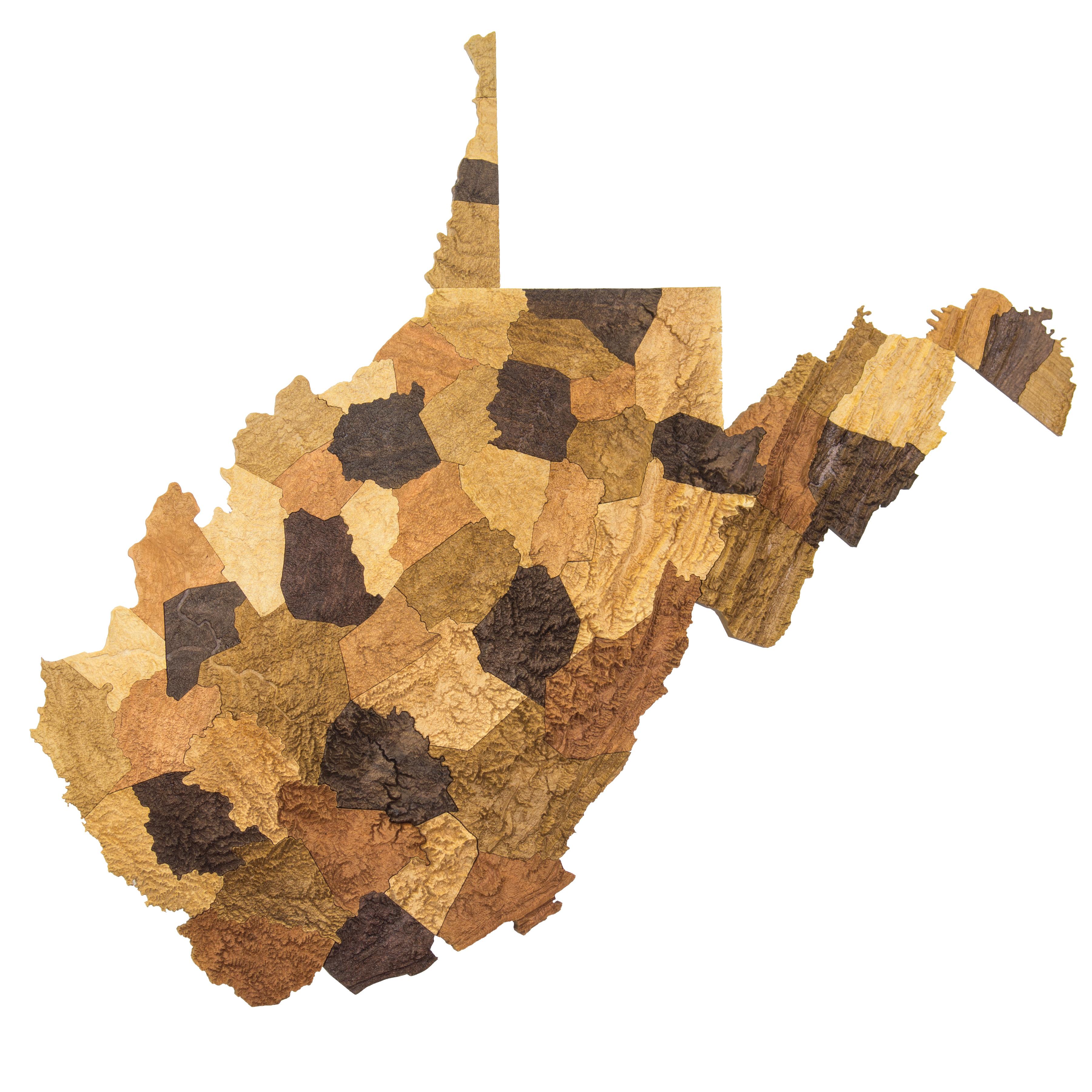 Wooden topographic relief map of the counties of West Virginia [OC