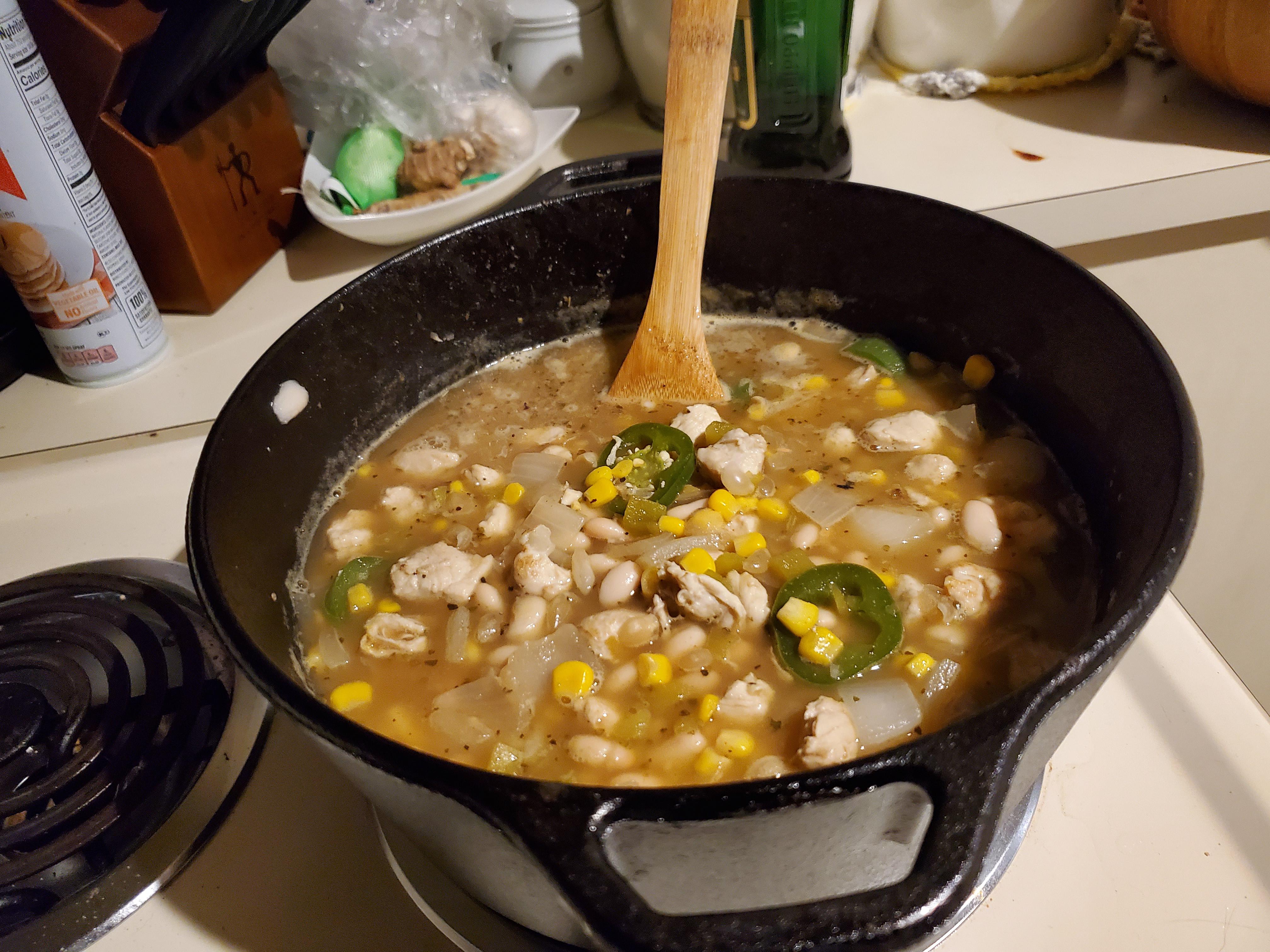 White chicken chili in the new dutch oven! r/castiron