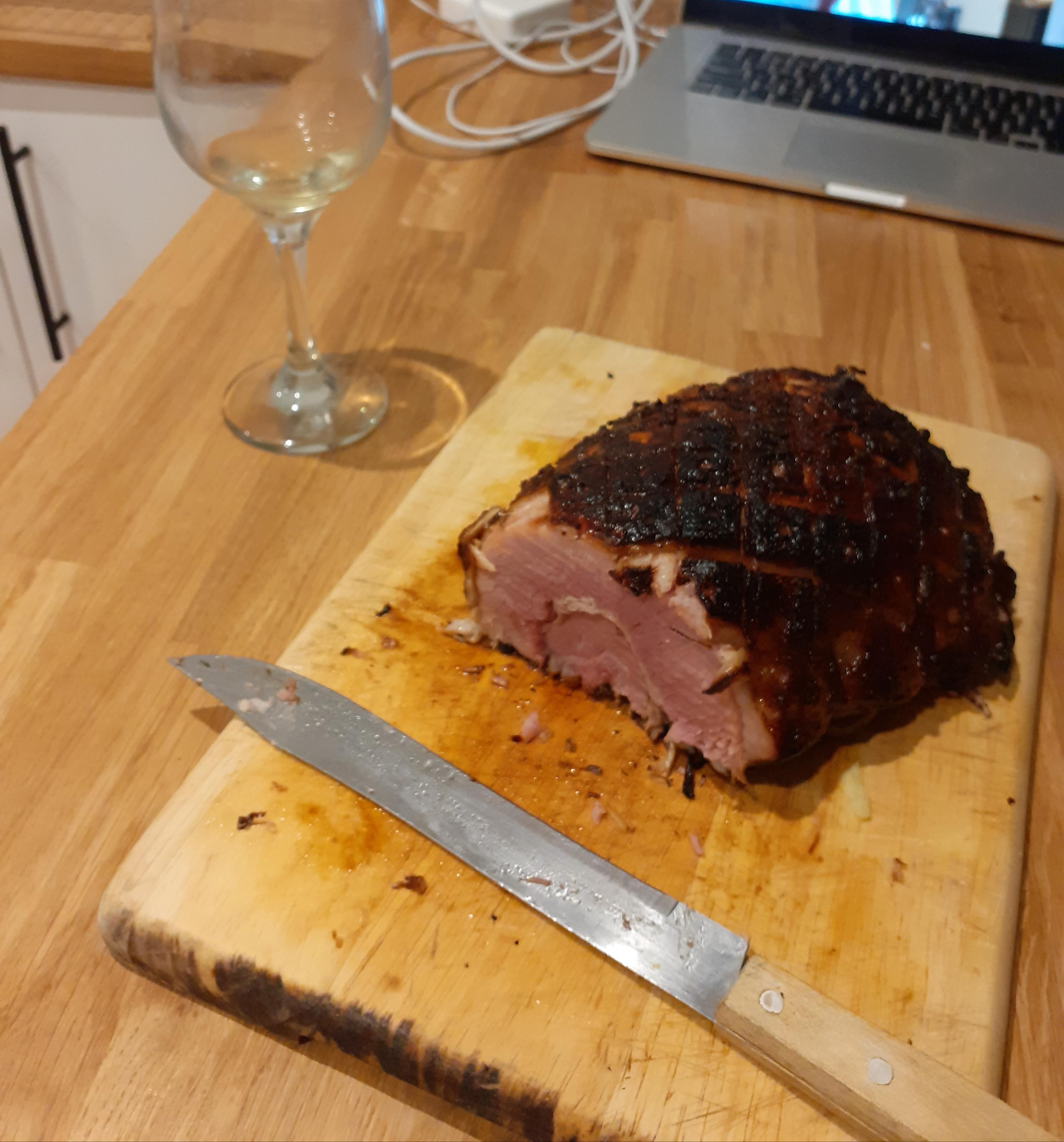 Nigella's cola ham with clove, treacle and mustard glaze. Can't stop