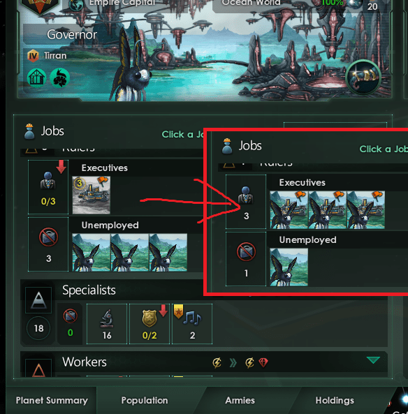 why restoring ruler jobs takes employed pops from lower stratum, instead of currently unemployed
