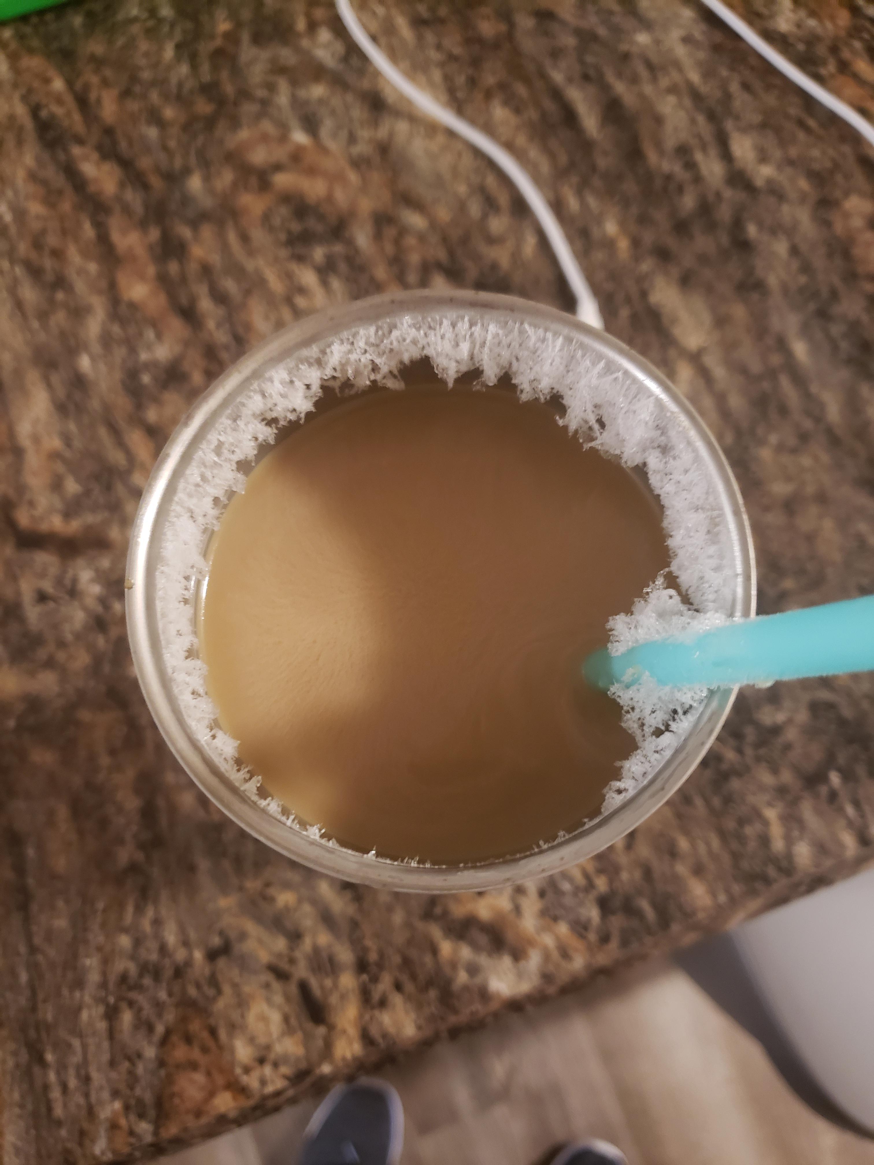 My iced coffee came out of the freezer with this cool crystal ring