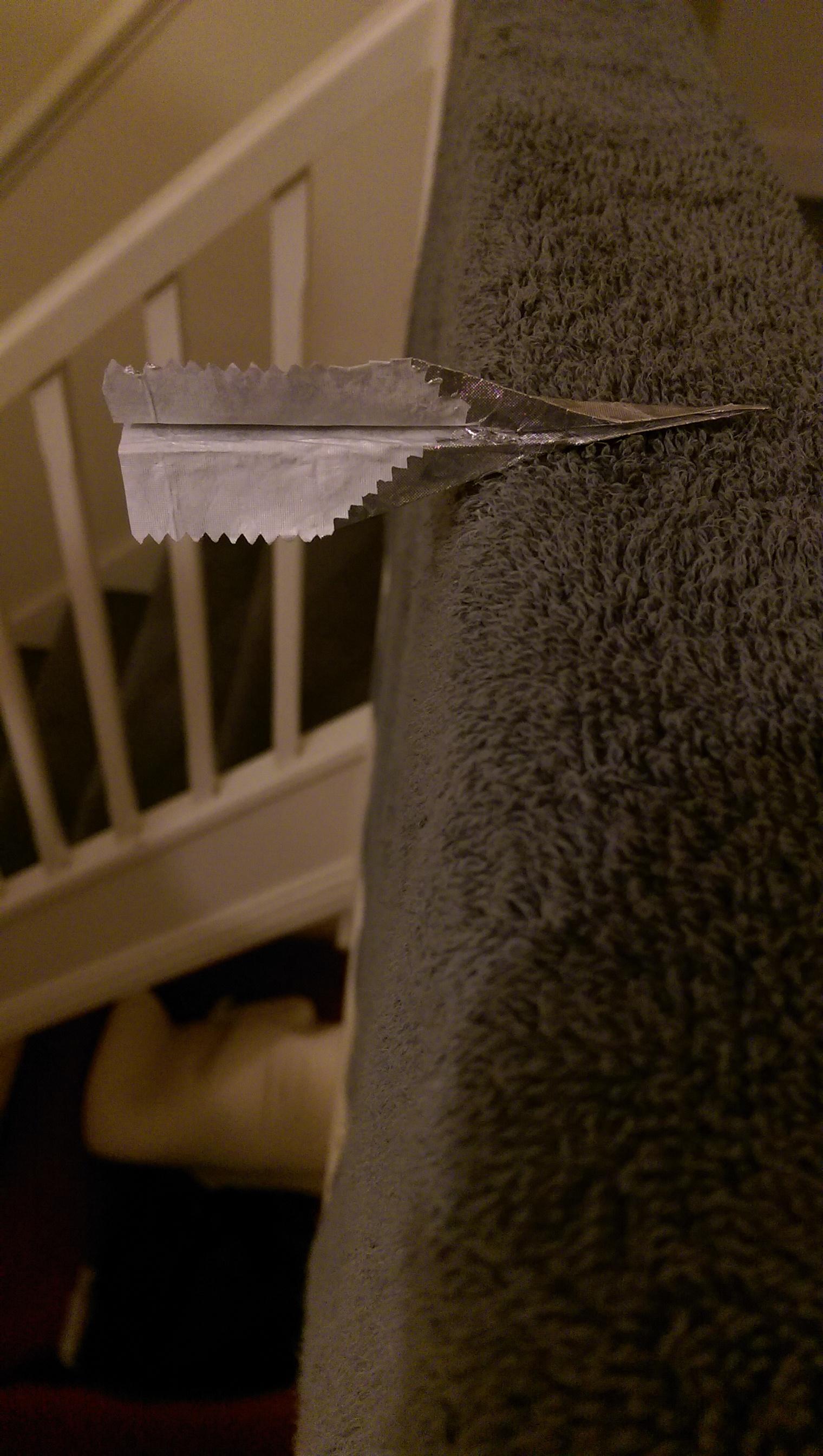 I threw a tin foil airplane from downstairs and it landed like this on