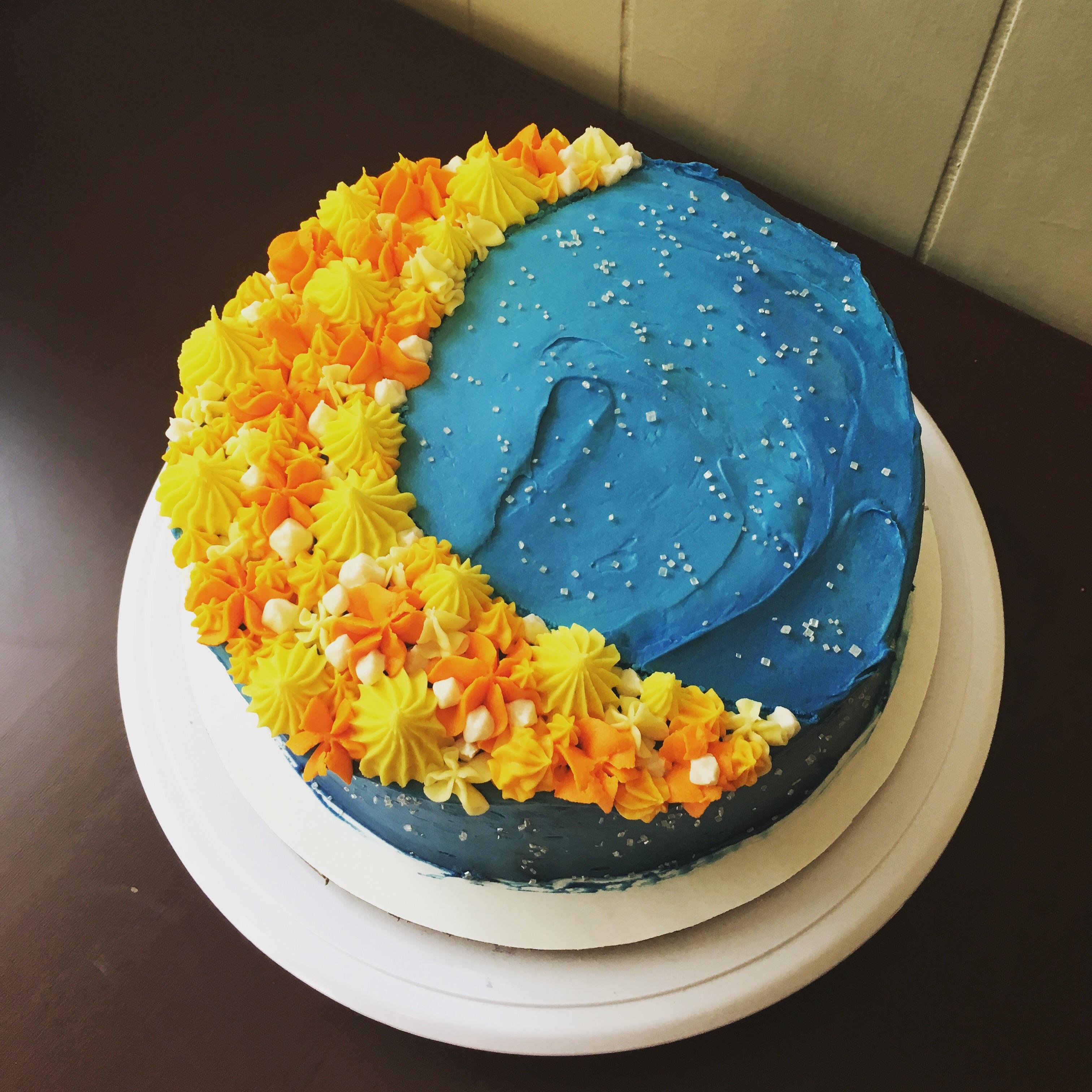 My take on the crescent moon cake. Blueberry lemon sponge