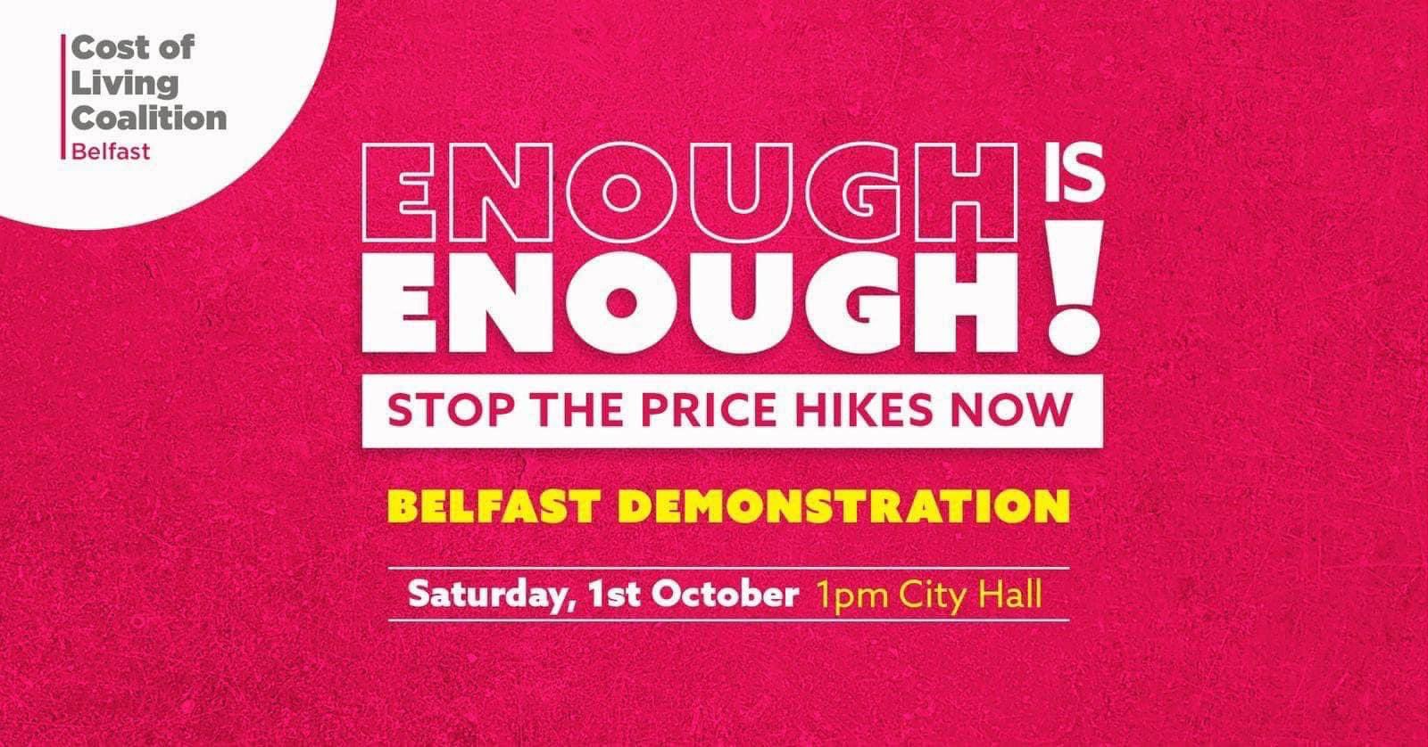 Cost of Living Coalition Protest on Saturday October 1st 1pm Belfast City Hall r
