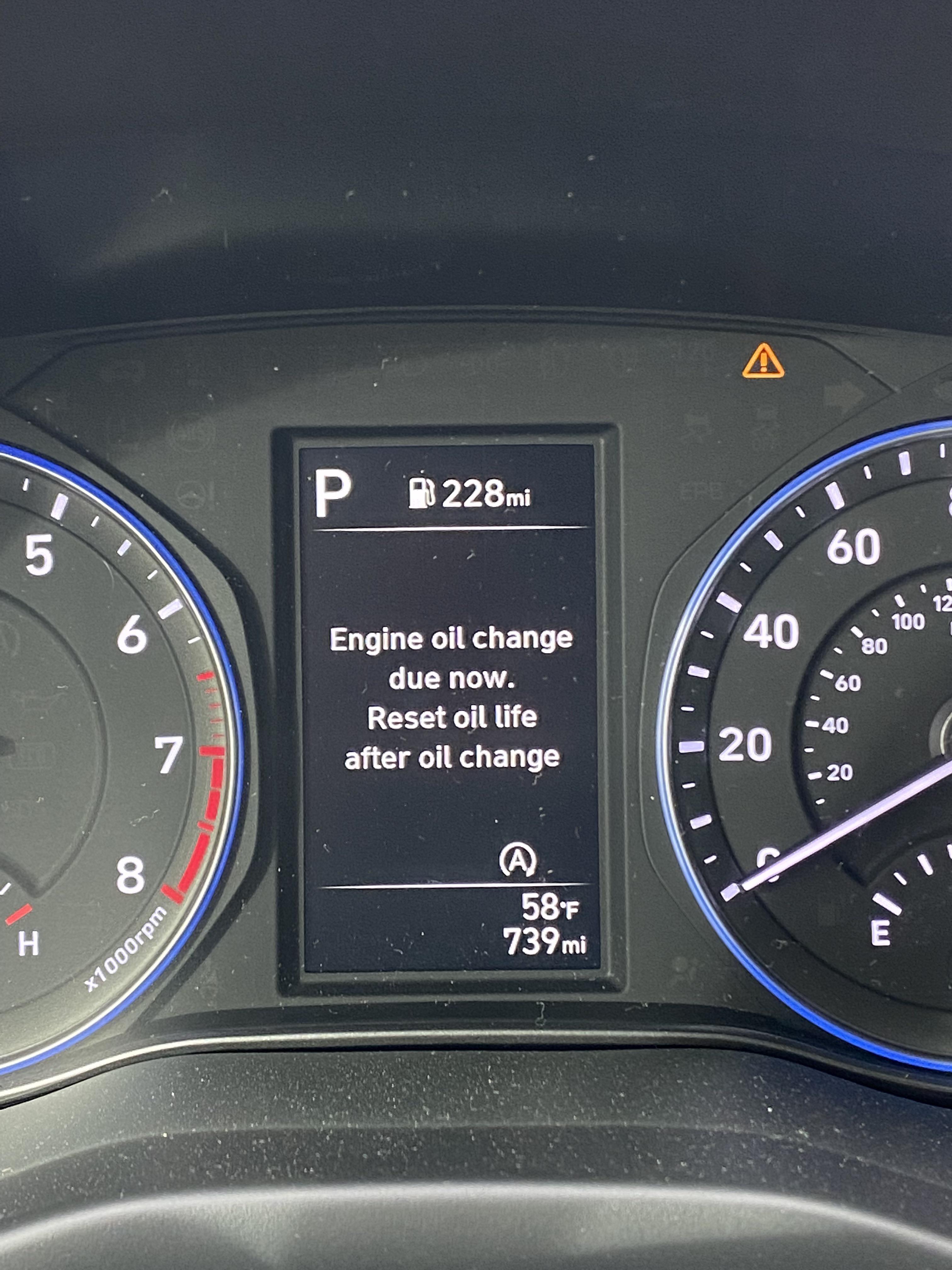 My 2023 Kona has 739 miles on it and I’m getting an oil change warning
