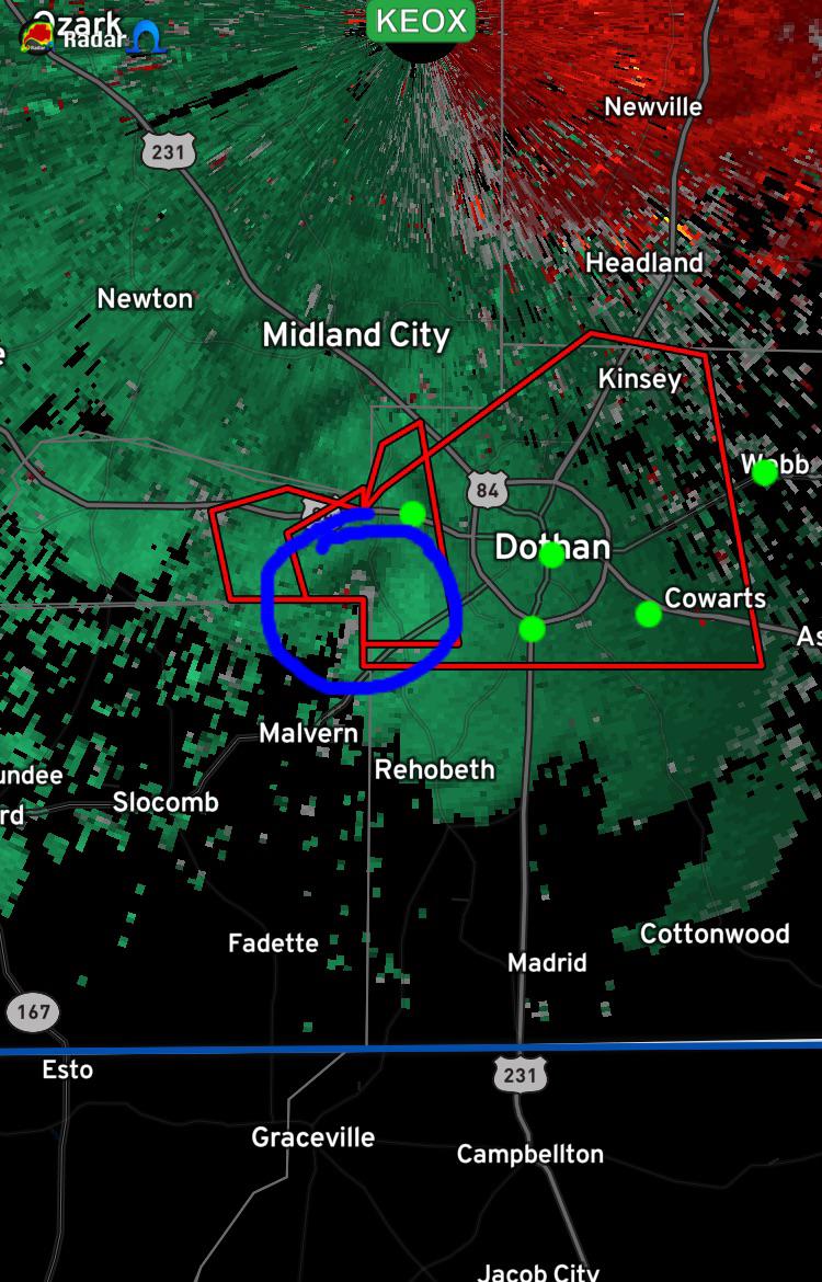 Heads up for Dothan, Alabama. Tornado west of town, heading in. r