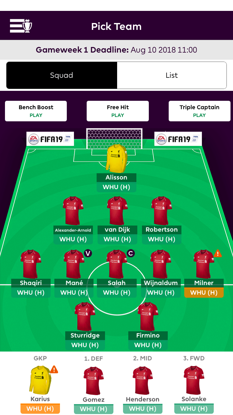 My Fantasy Premier League Team for Gameweek 1. What's Yours? r