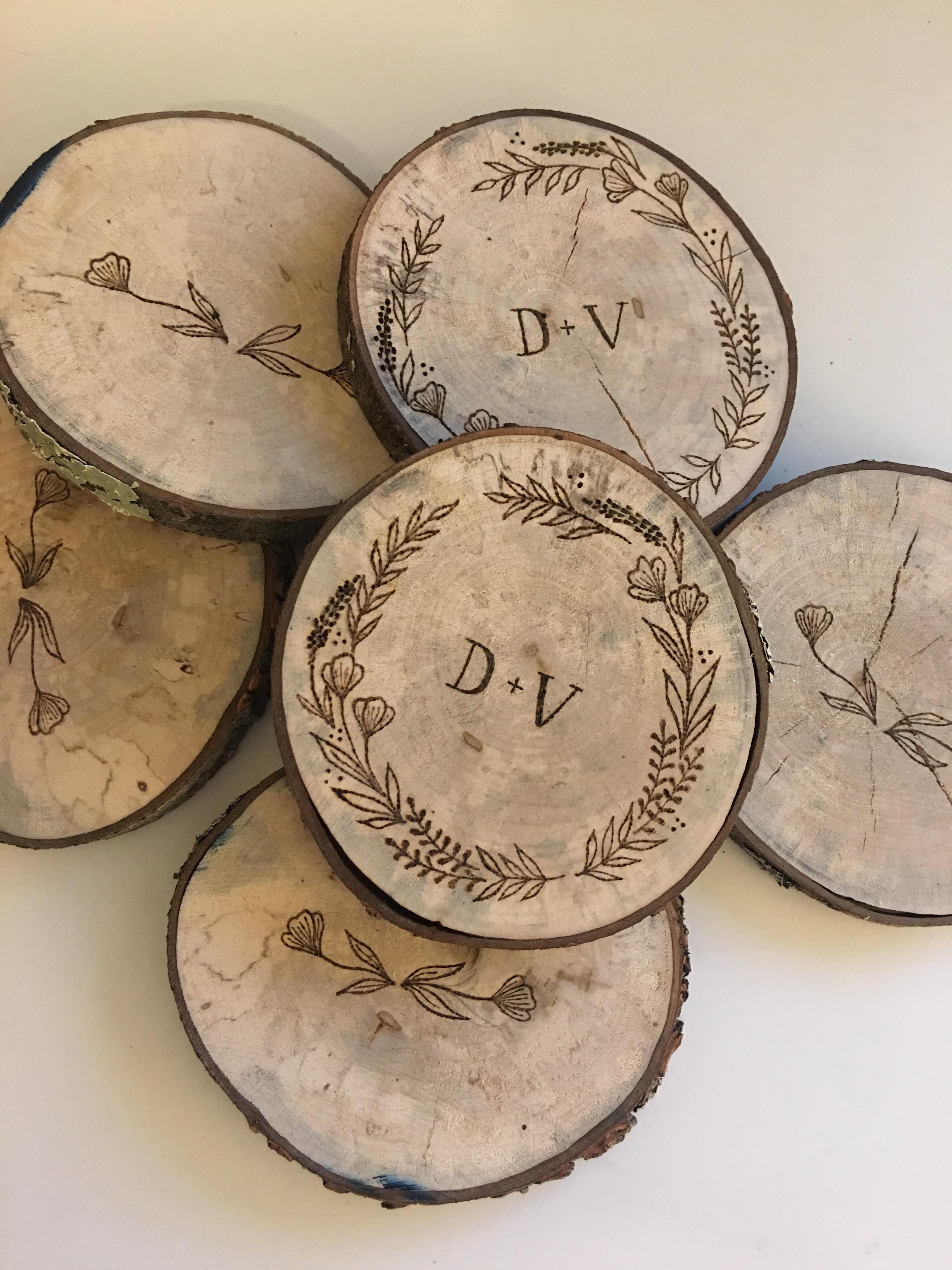 Wood burned some coasters as a wedding gift for some friends! r/crafts