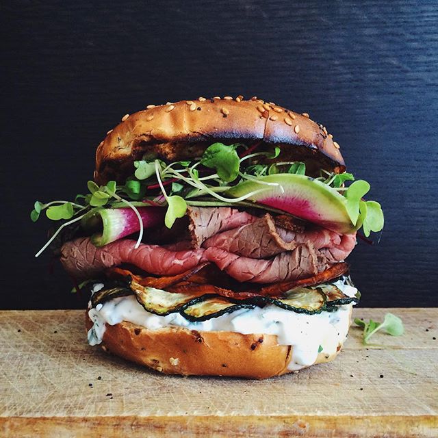 Roast Beef Sandwich With Herbed Goat Cheese, Crispy Zucchini And Sweet