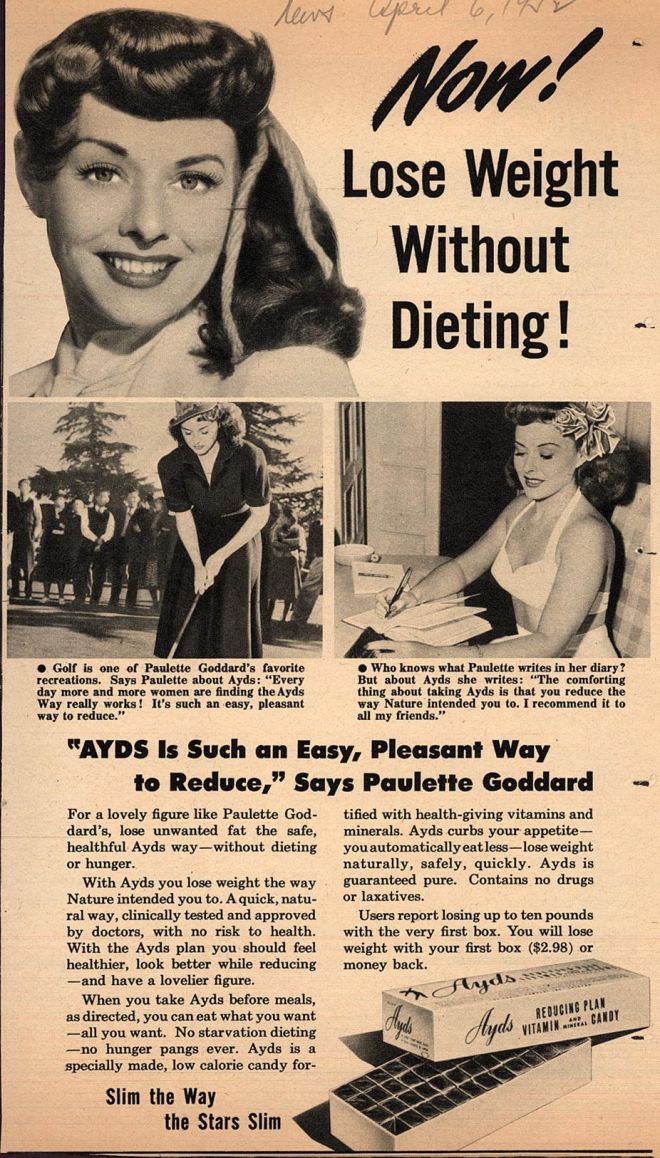 1950's ad. Reduce the way Nature intended you to, with pills. r/fatlogic