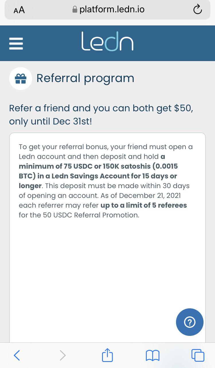 Ledn again changed the promo conditions, now it says you can invite