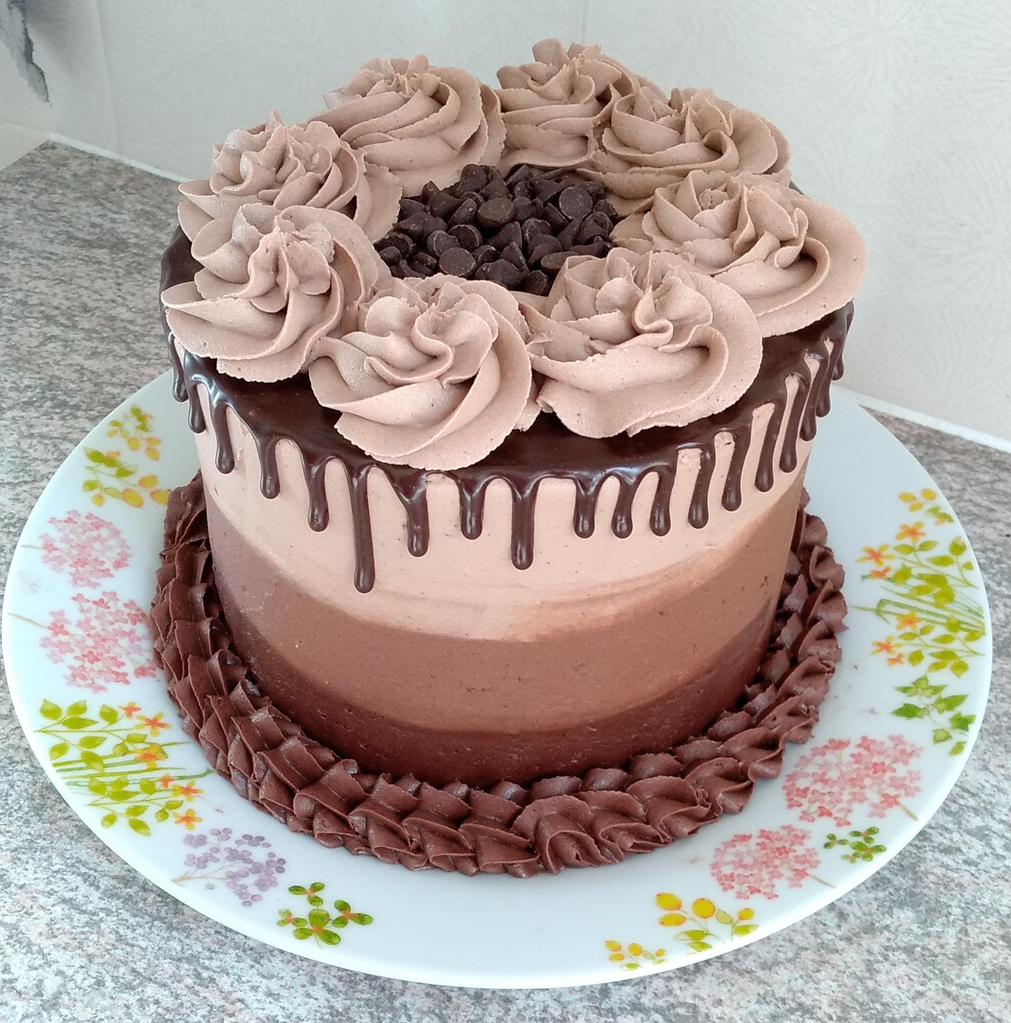 Three layer chocolate ombre cake with ganache that I made for my mum