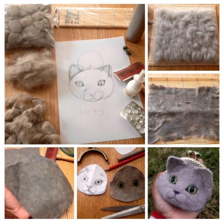Cat Hair Project (My first attempt at wet felting and at making a purse