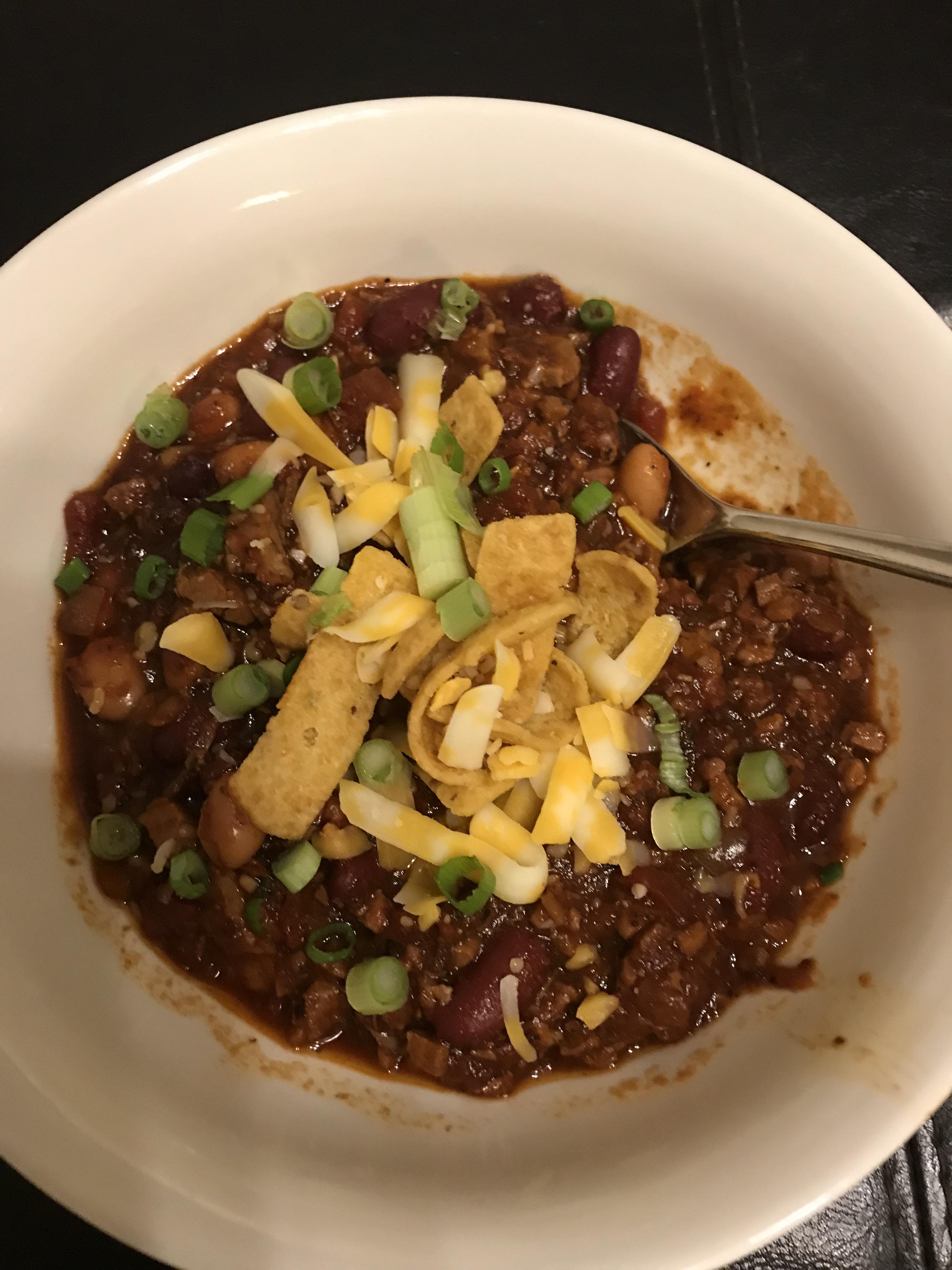 Chili for a cold day with smoked brisket r/slowcooking