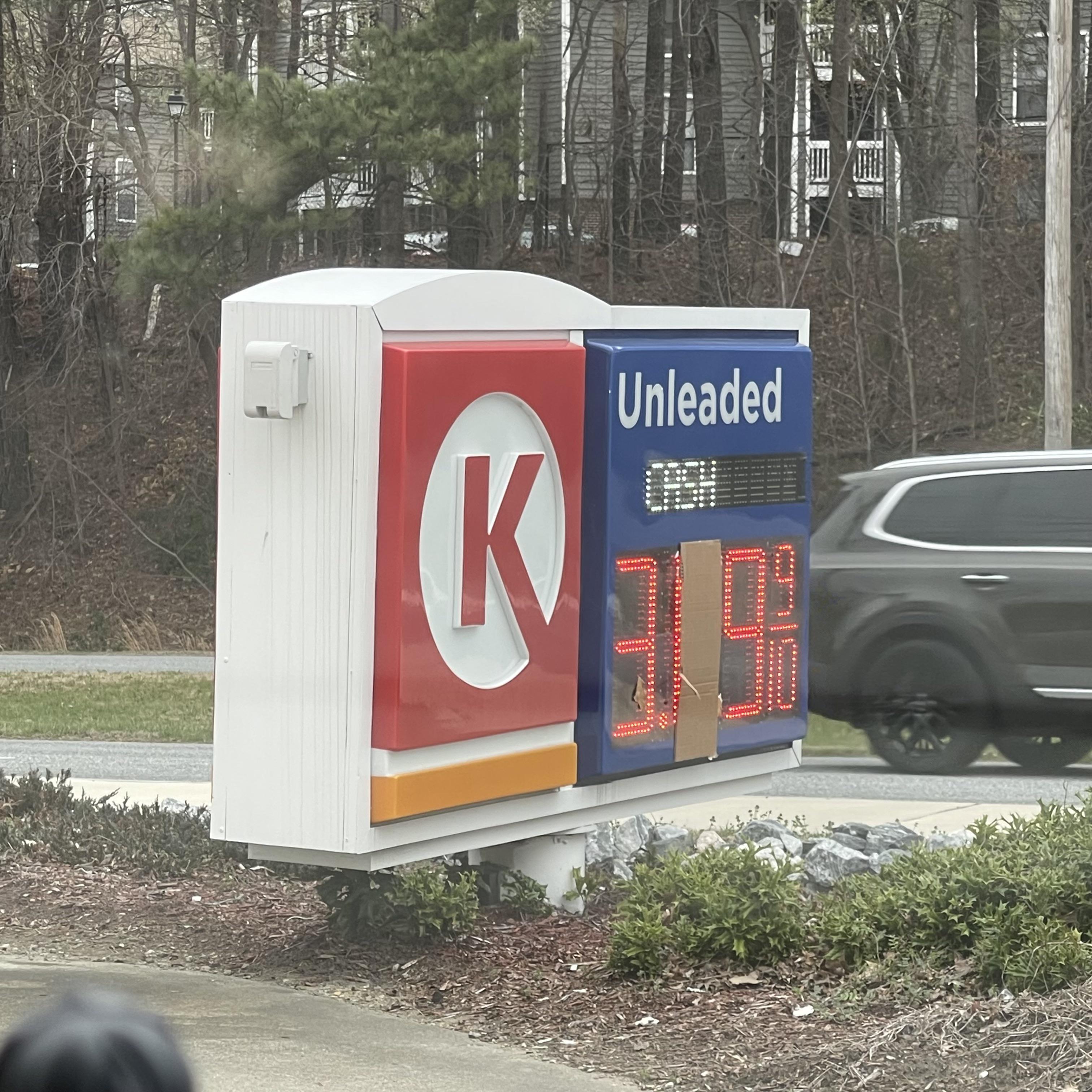 The Kangaroo Express gas station covered up the tenth decimal of the