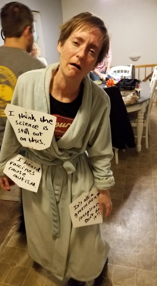 Dressed up as an antivaxxer for Halloween party. It was a hit. funny
