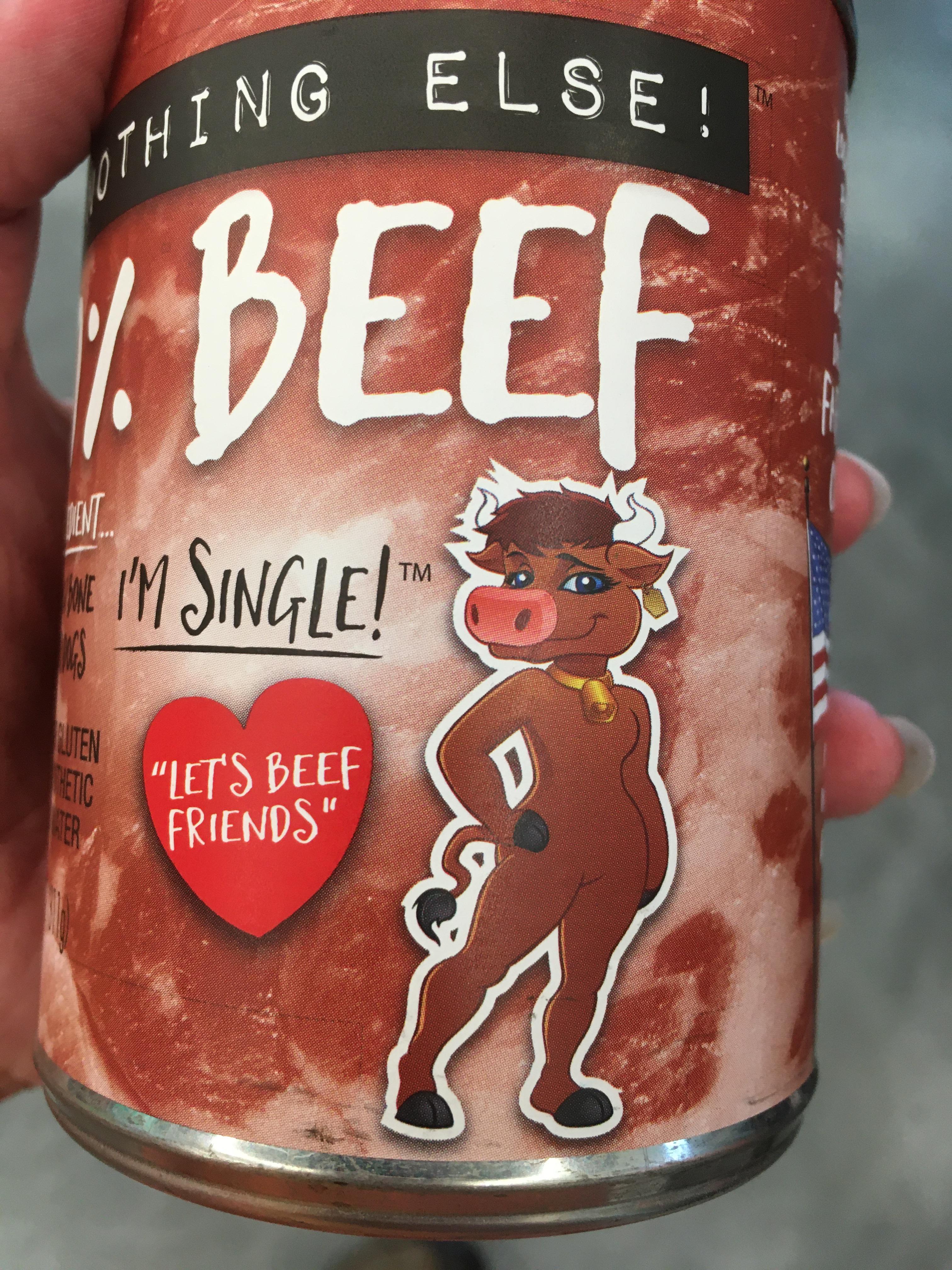 This sexy cow on a can of dog food creepydesign