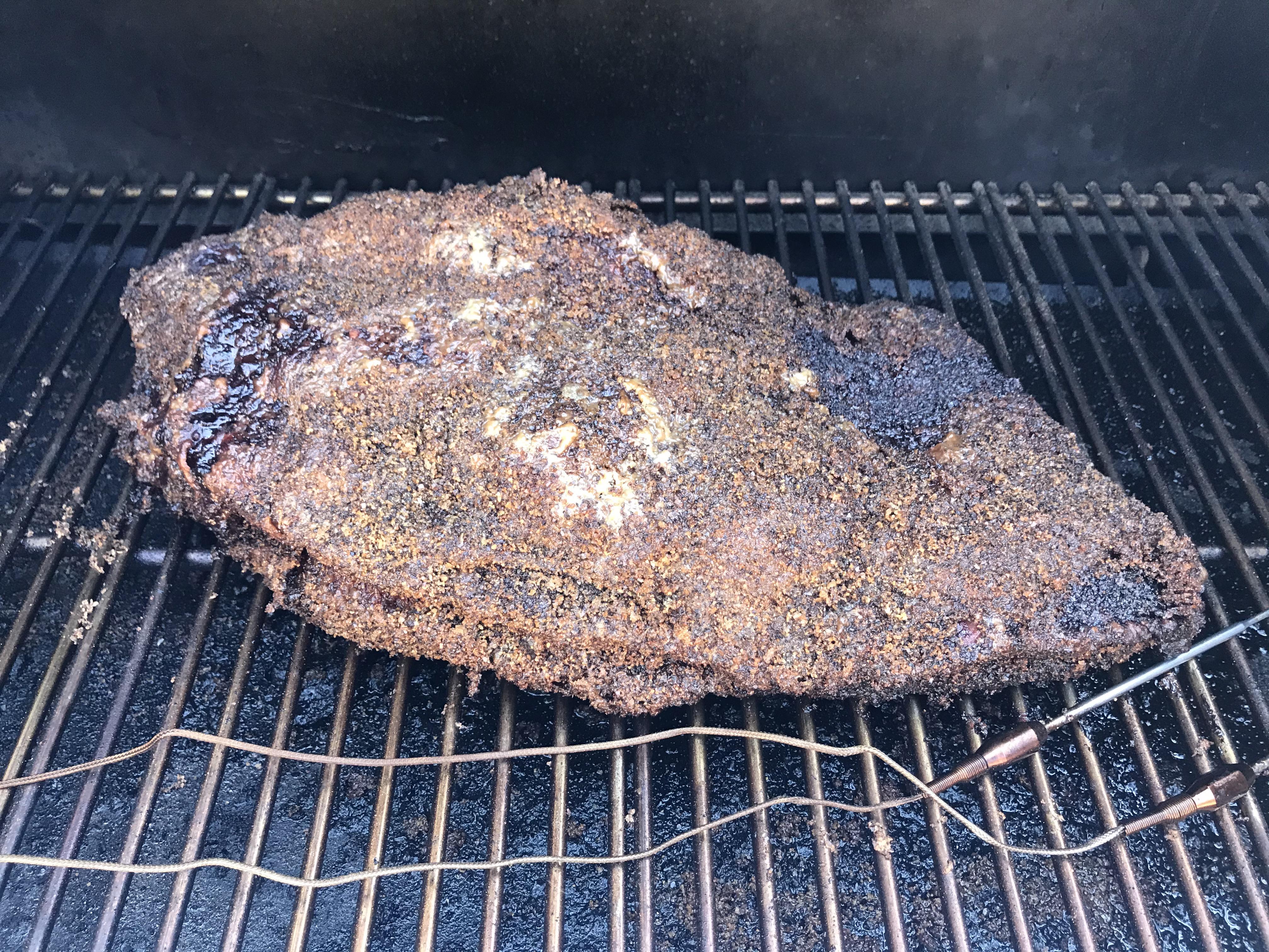 My first brisket. 12.5 pound prime brisket, Salt and pepper, fat side