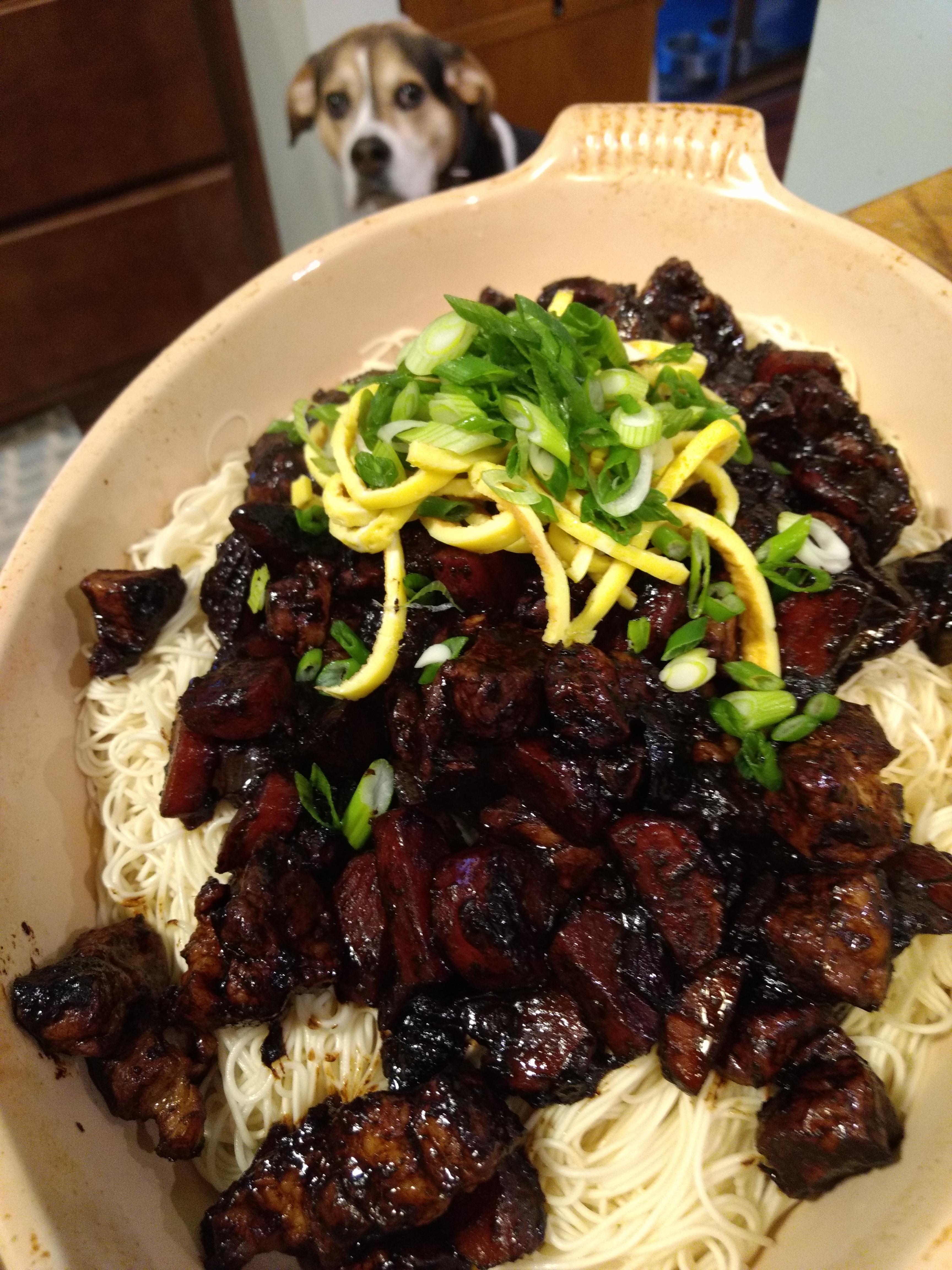 Pork with black bean sauce over noodles r/tonightsdinner