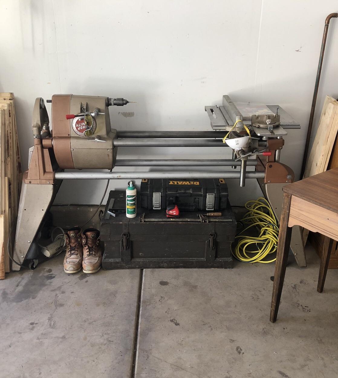 Shop Smith complete set up purchased for 225. Has 3 extra tables, wood