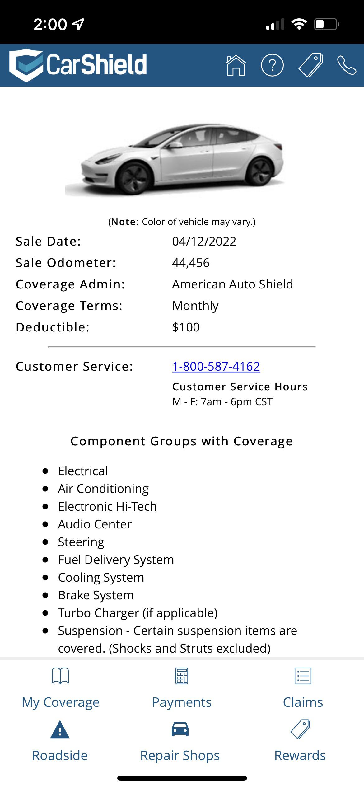 Tesla CarShield Electronic Coverage Plan 133 a month. 100 deductible