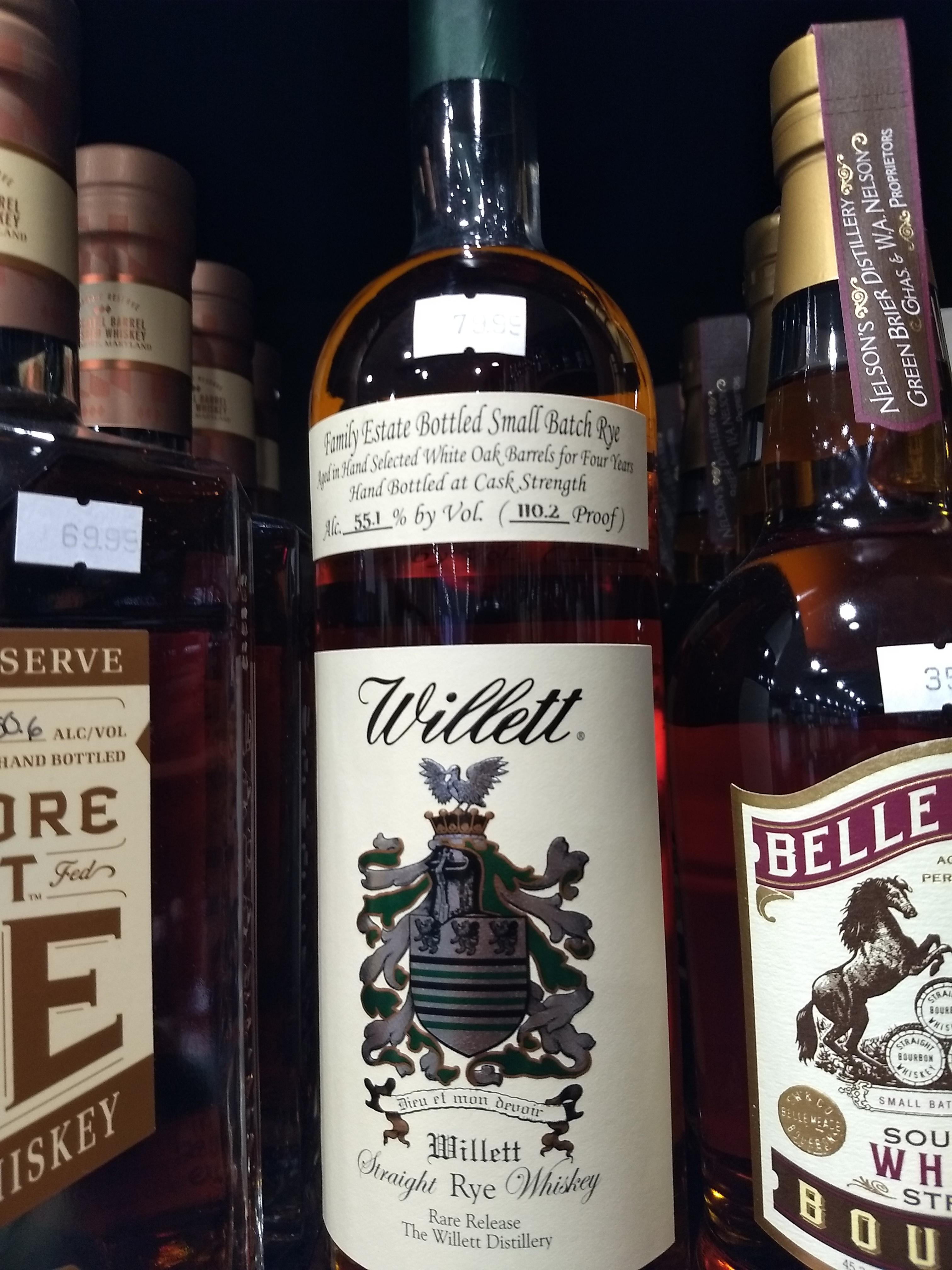Willett 4 year rye in dc at Washington Wine & Spirits, 80 r/dcwhisky