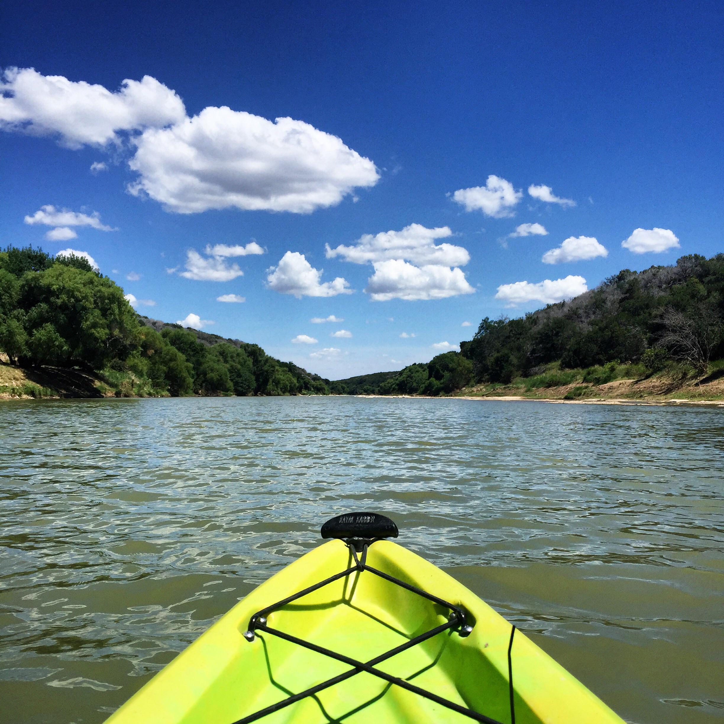 Kayaking down the Colorado River, launched at Colorado Bend State Park