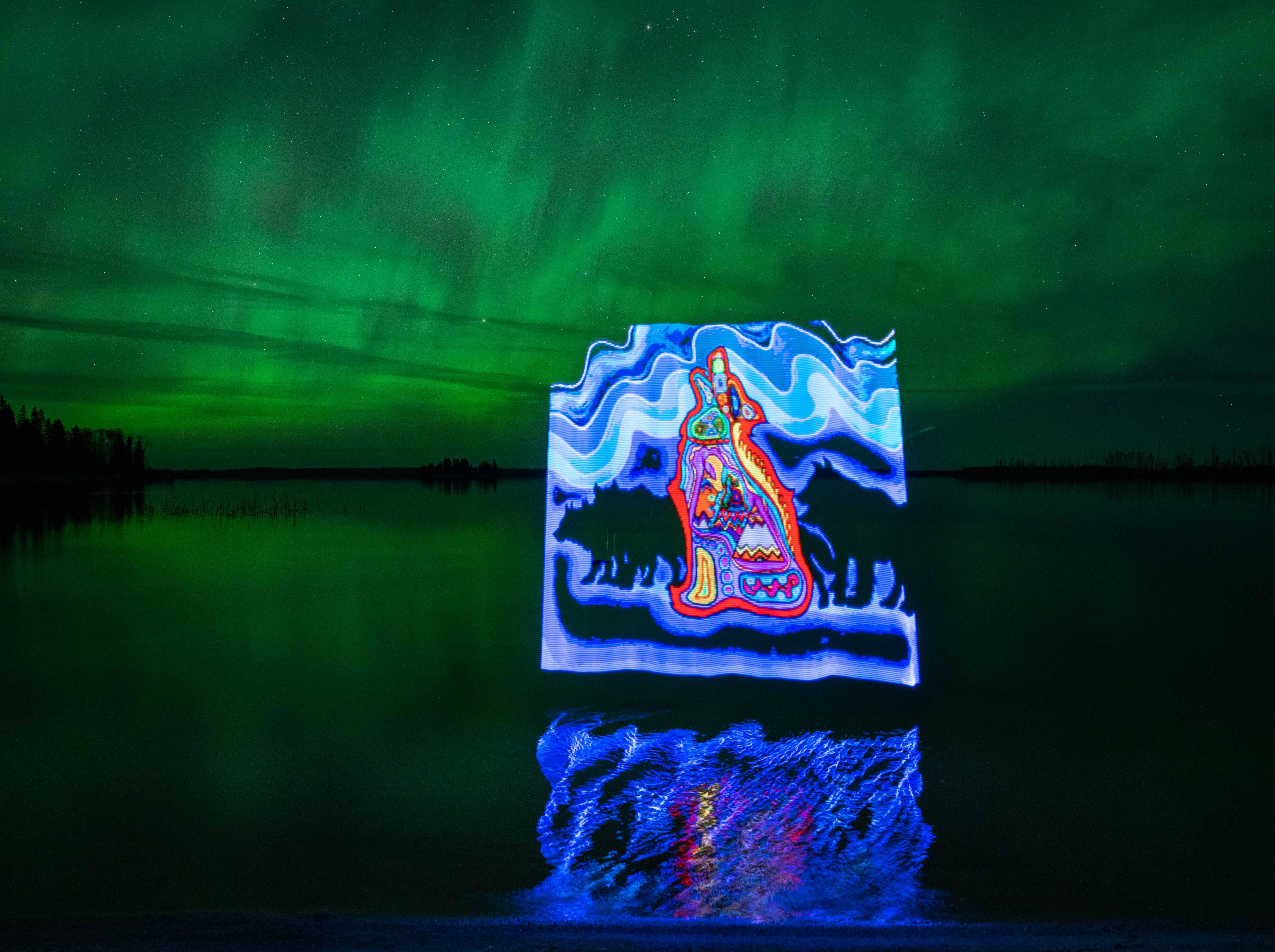 [OC] Nov3 Aurora in La Ronge w Local Woodland Artist Painted in Light