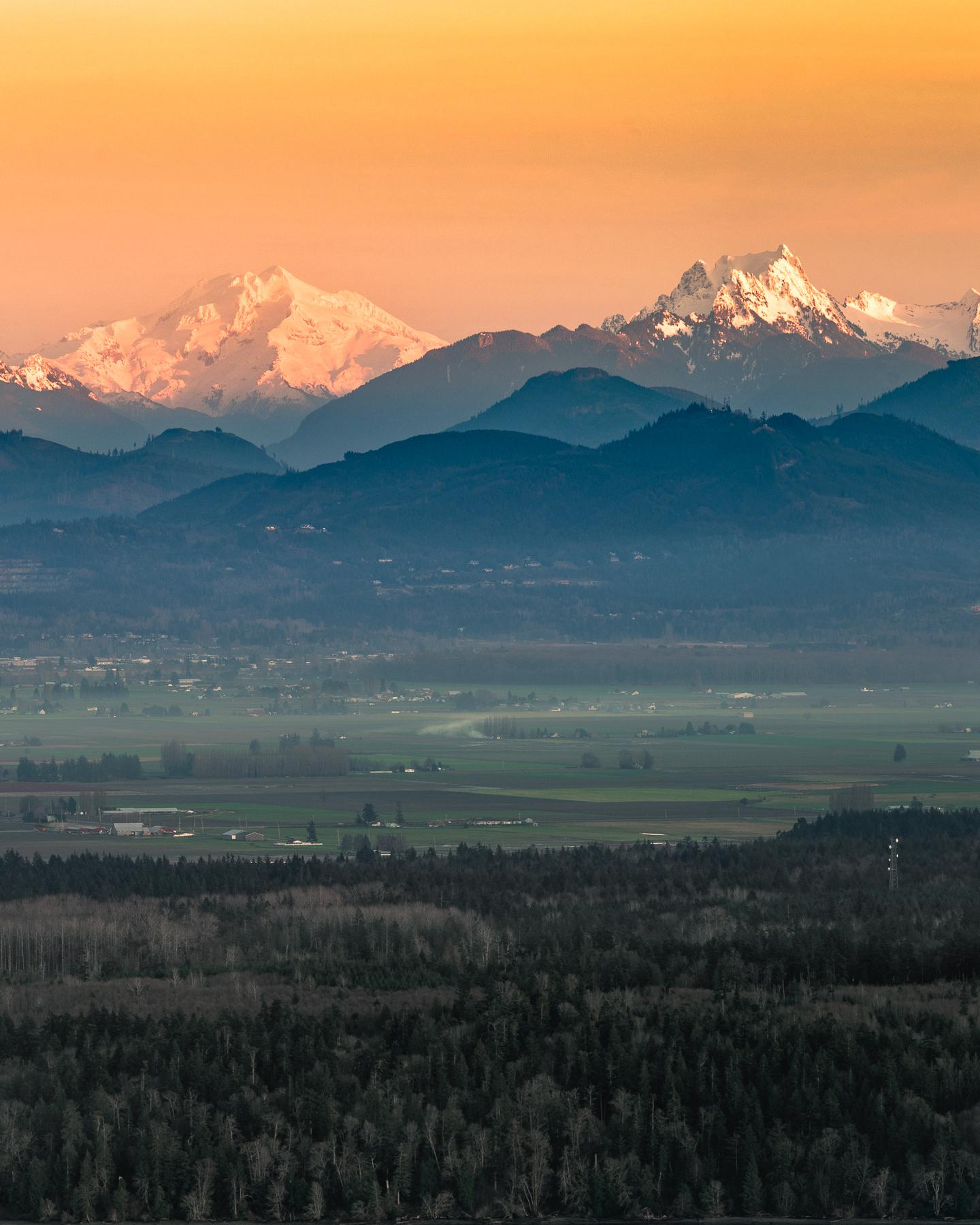 The rarely photographed Glacier Peak and Whitehorse Mountain at sunset this past Saturday r