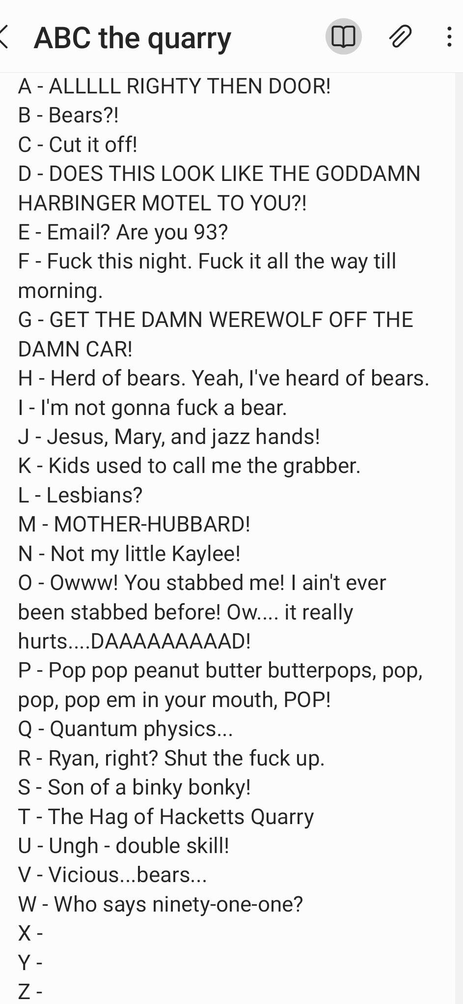 What does X stand for? r/TheQuarrySupermassive