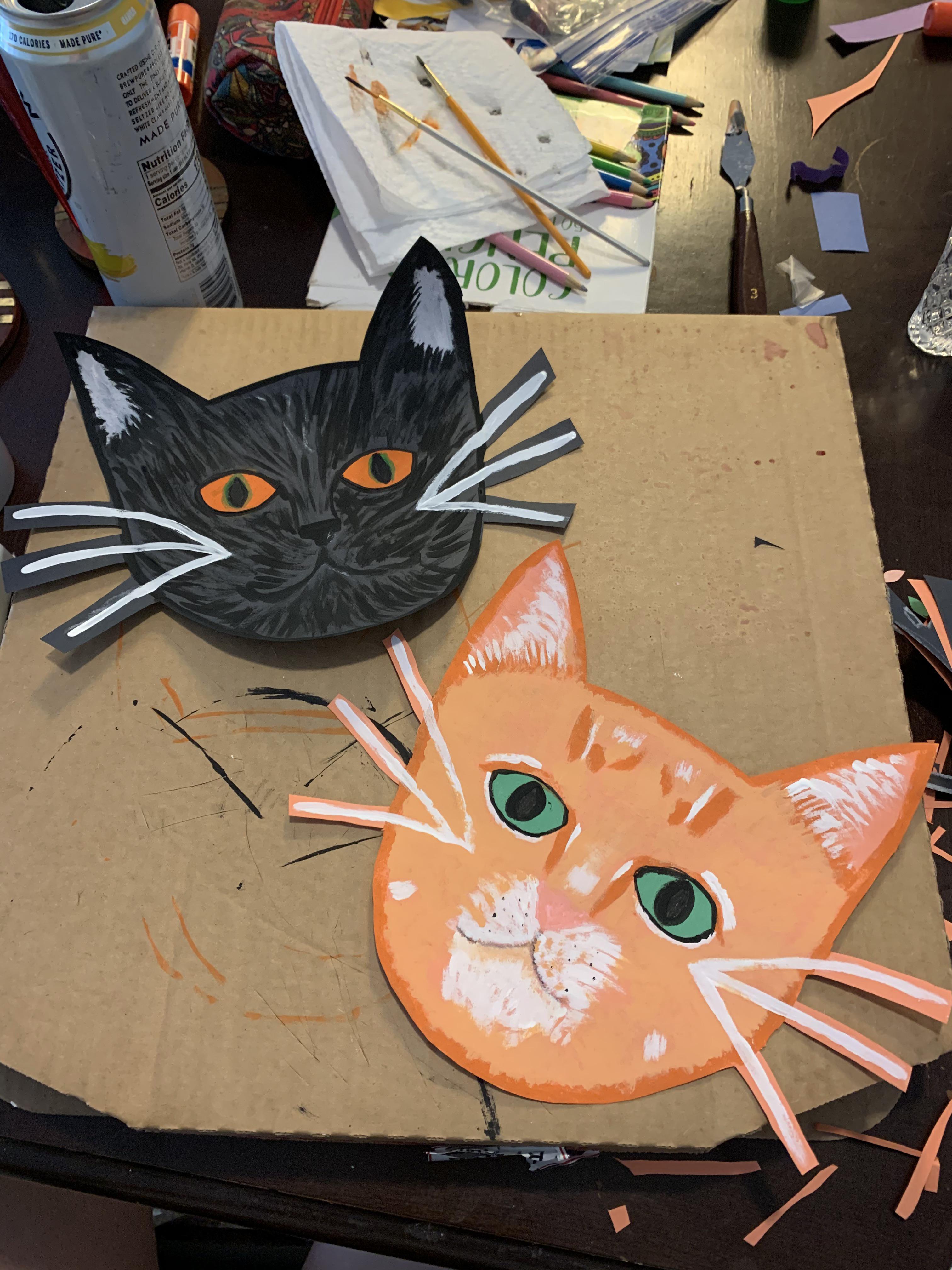 felt like painting my cats on construction paper and they turned out