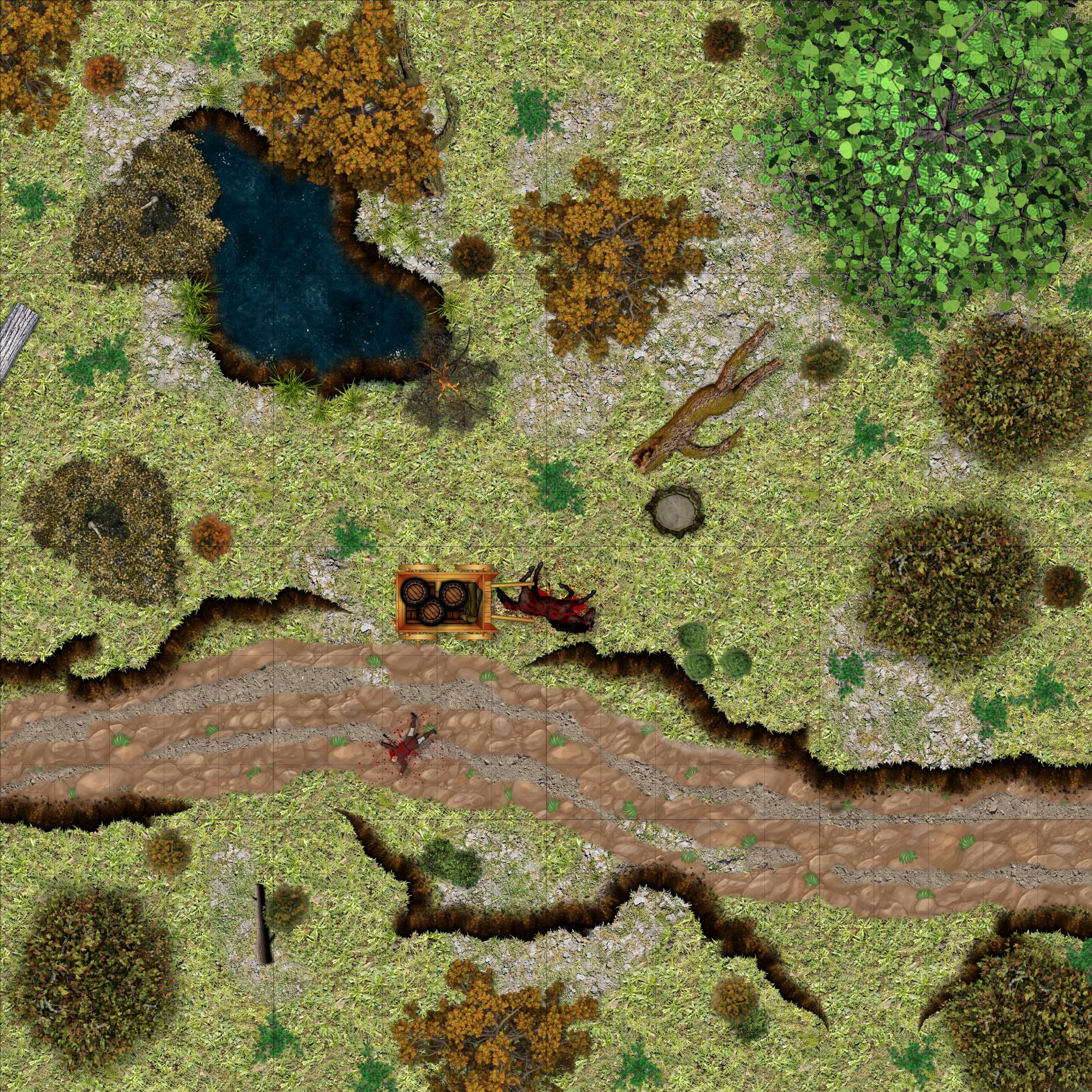 Forest Road ambush Battle map Free to use Made in DPS dndmaps