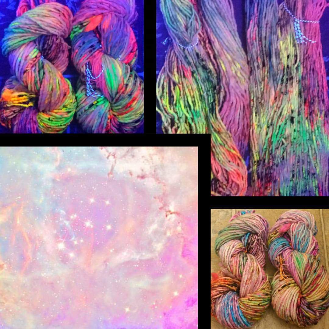 One of my favorite ever dye batches, pastel flourescent nebula swirls
