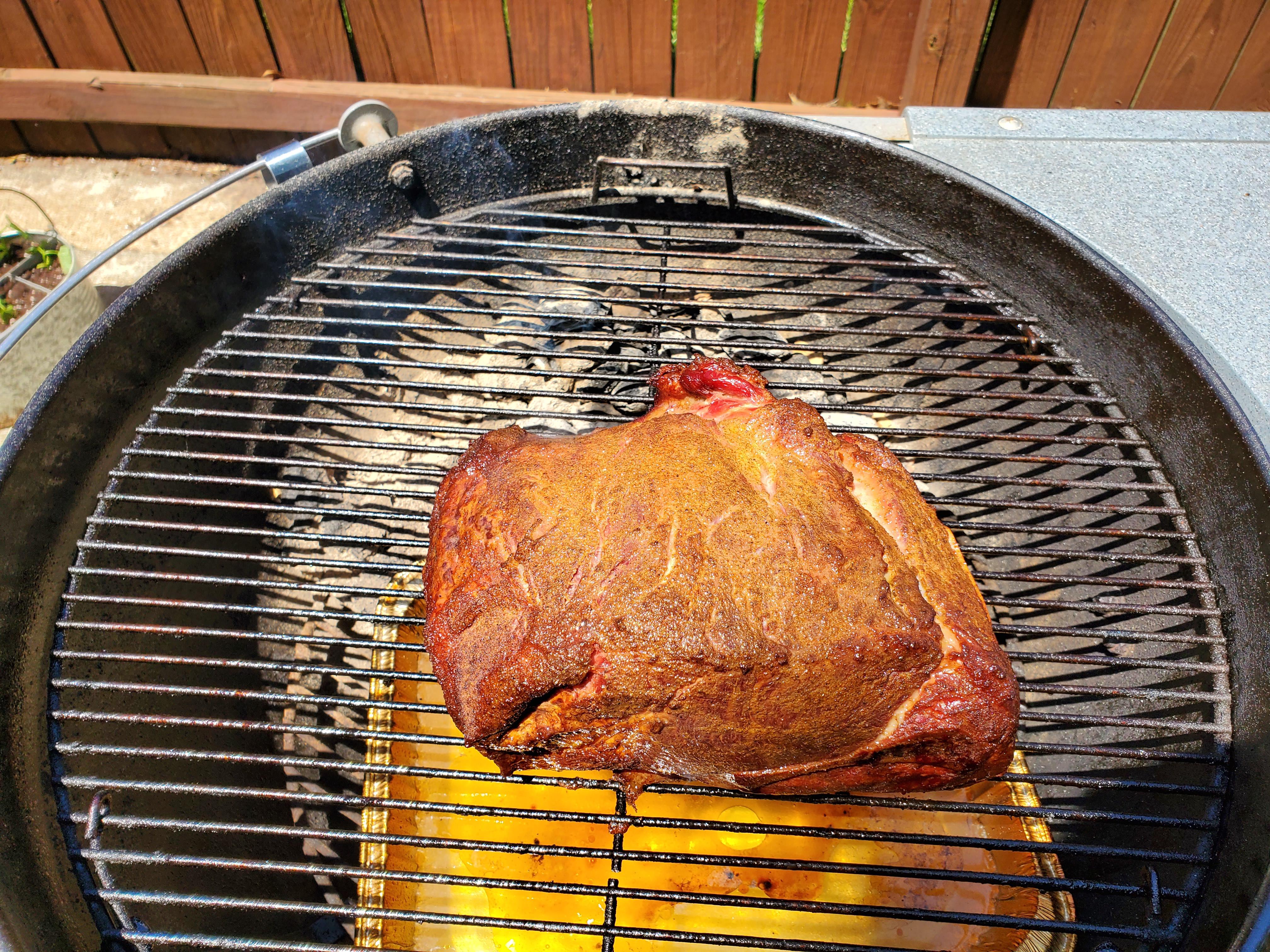7lb Pork Shoulder on er Kettle 250°F. Stalling 6 hours in at 150