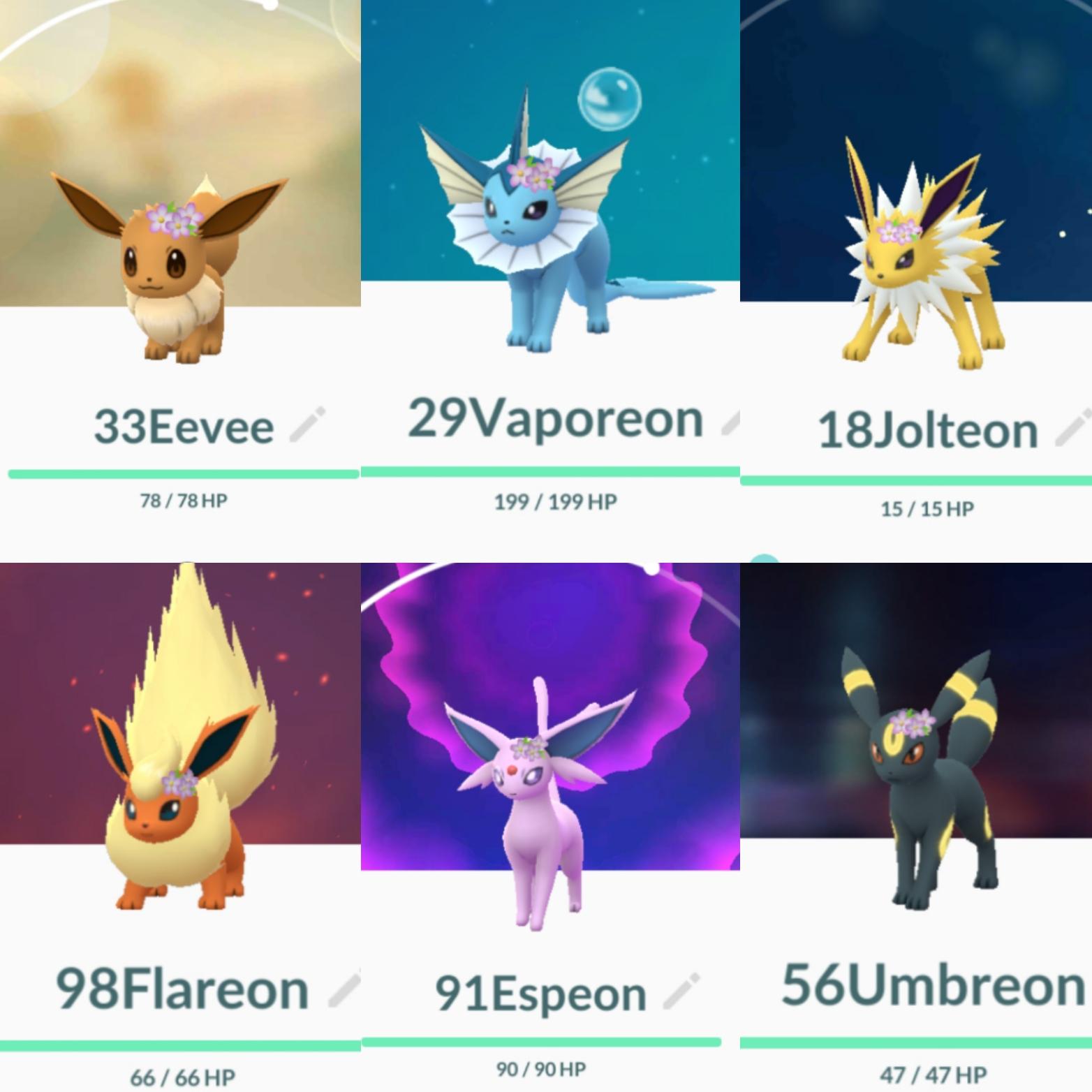 Finally got all the eeveelutions with flowers! PokemonGoMystic