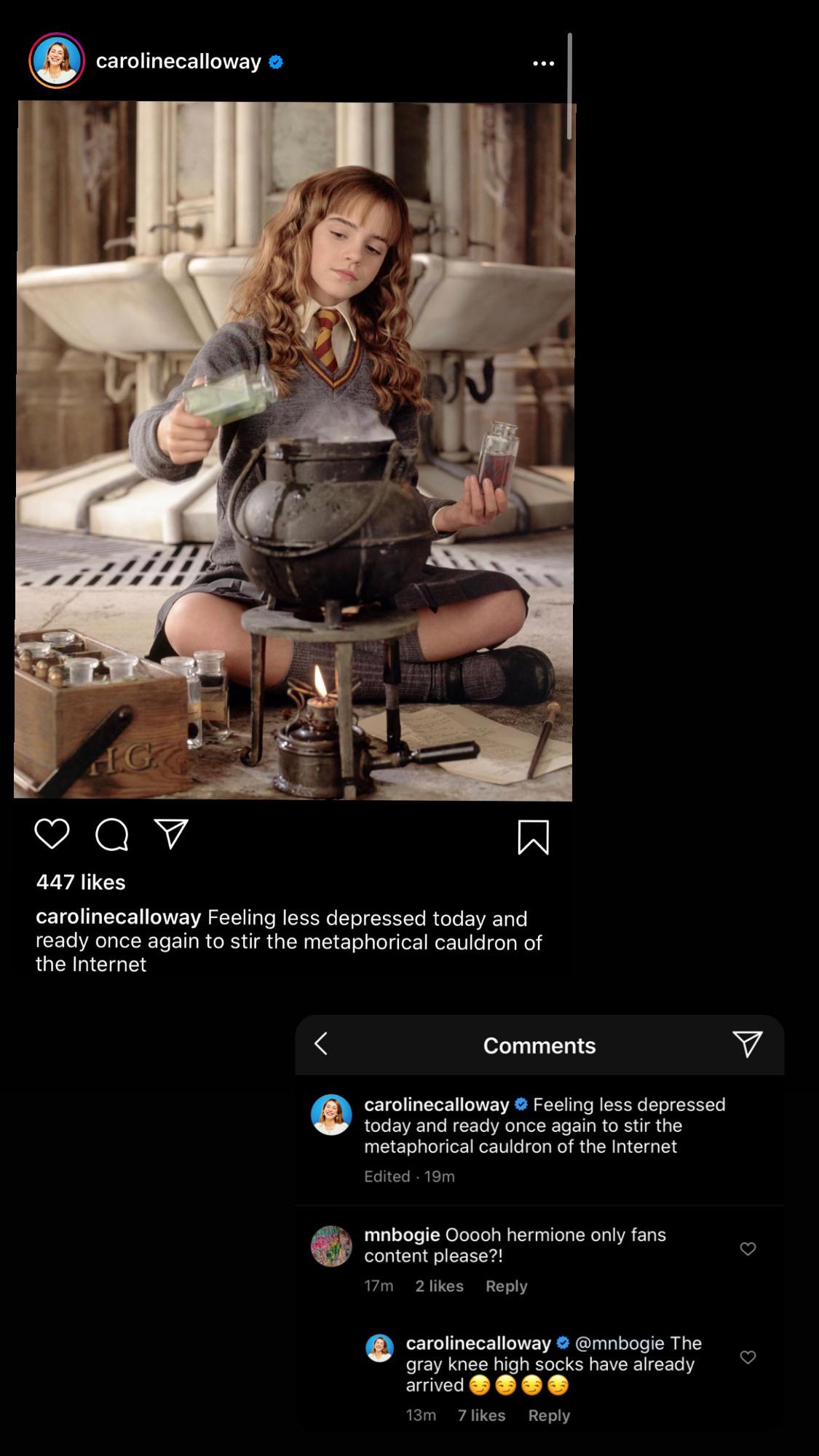 Caroline Calloway is making onlyfans content about Hermione who is like