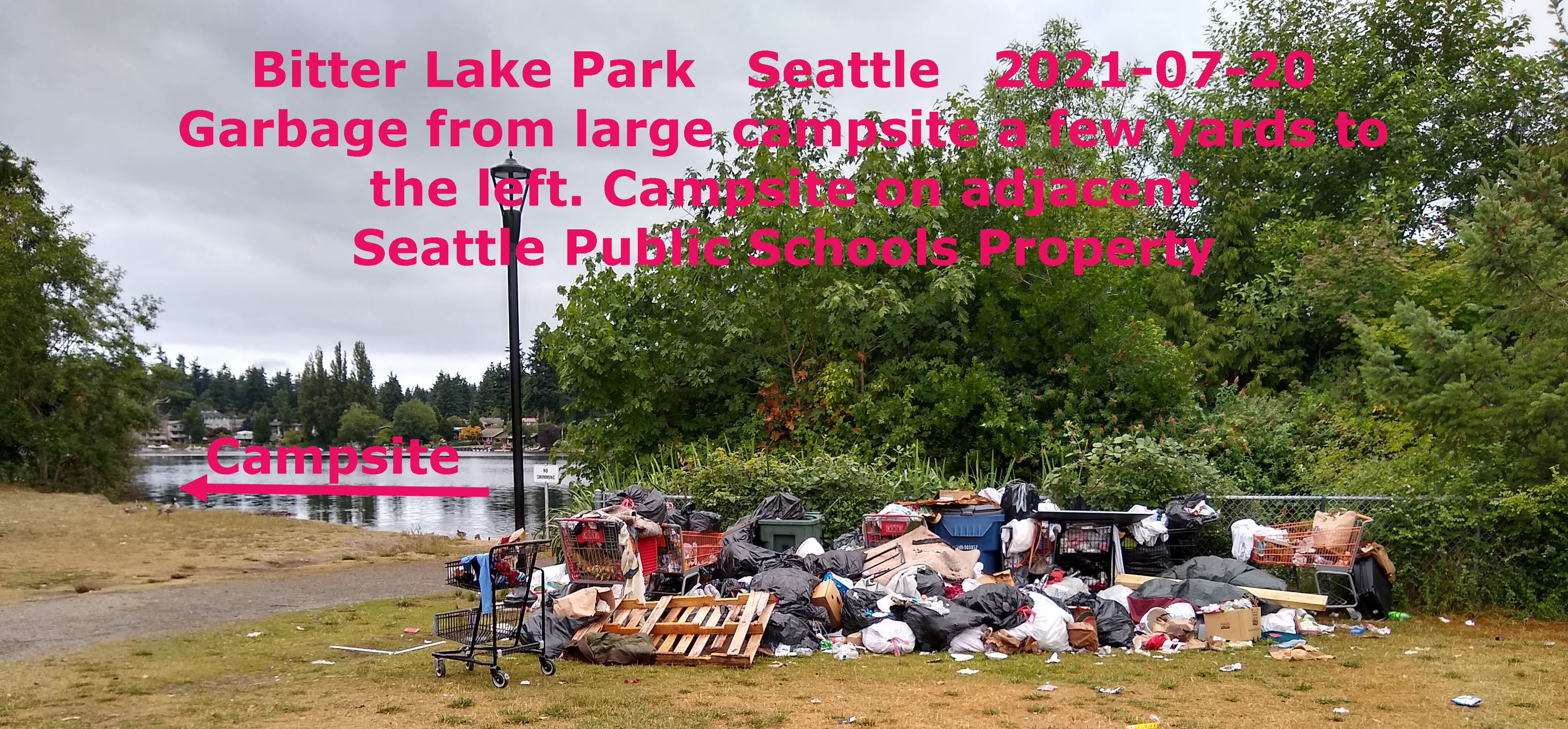The garbage at Bitter Lake Park. Adjacent to the large campsite on