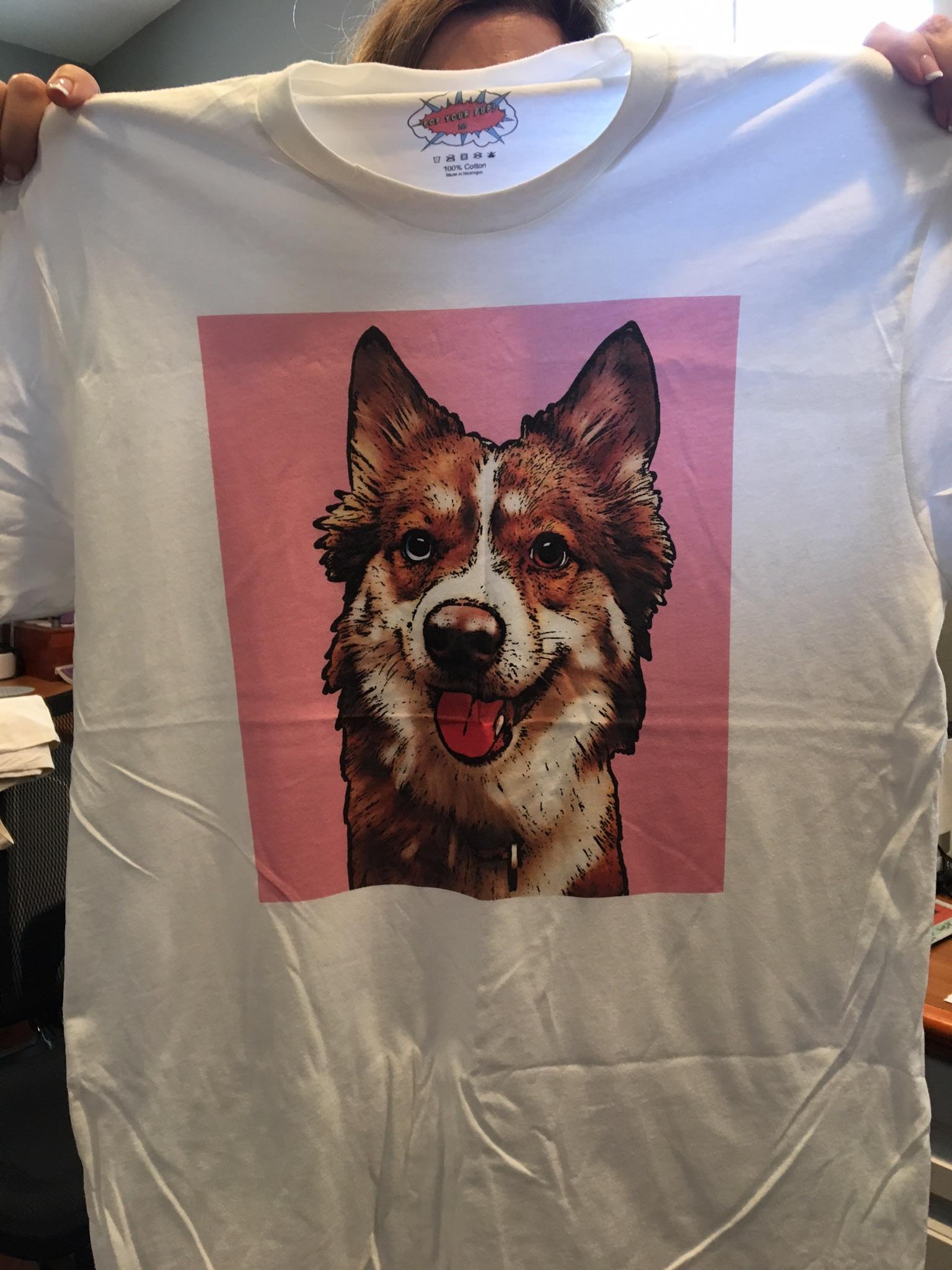 My dog's face on a shirt... I'm way too excited r/doggos