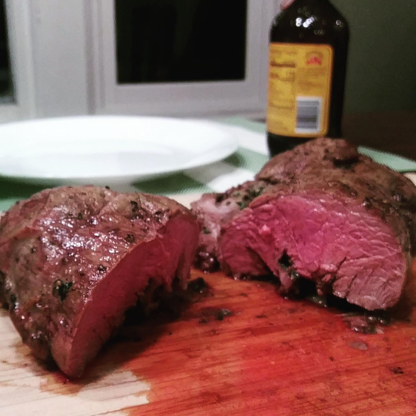 [Homemade] Boneless roasted leg of lamb w/garlic au jus r/food