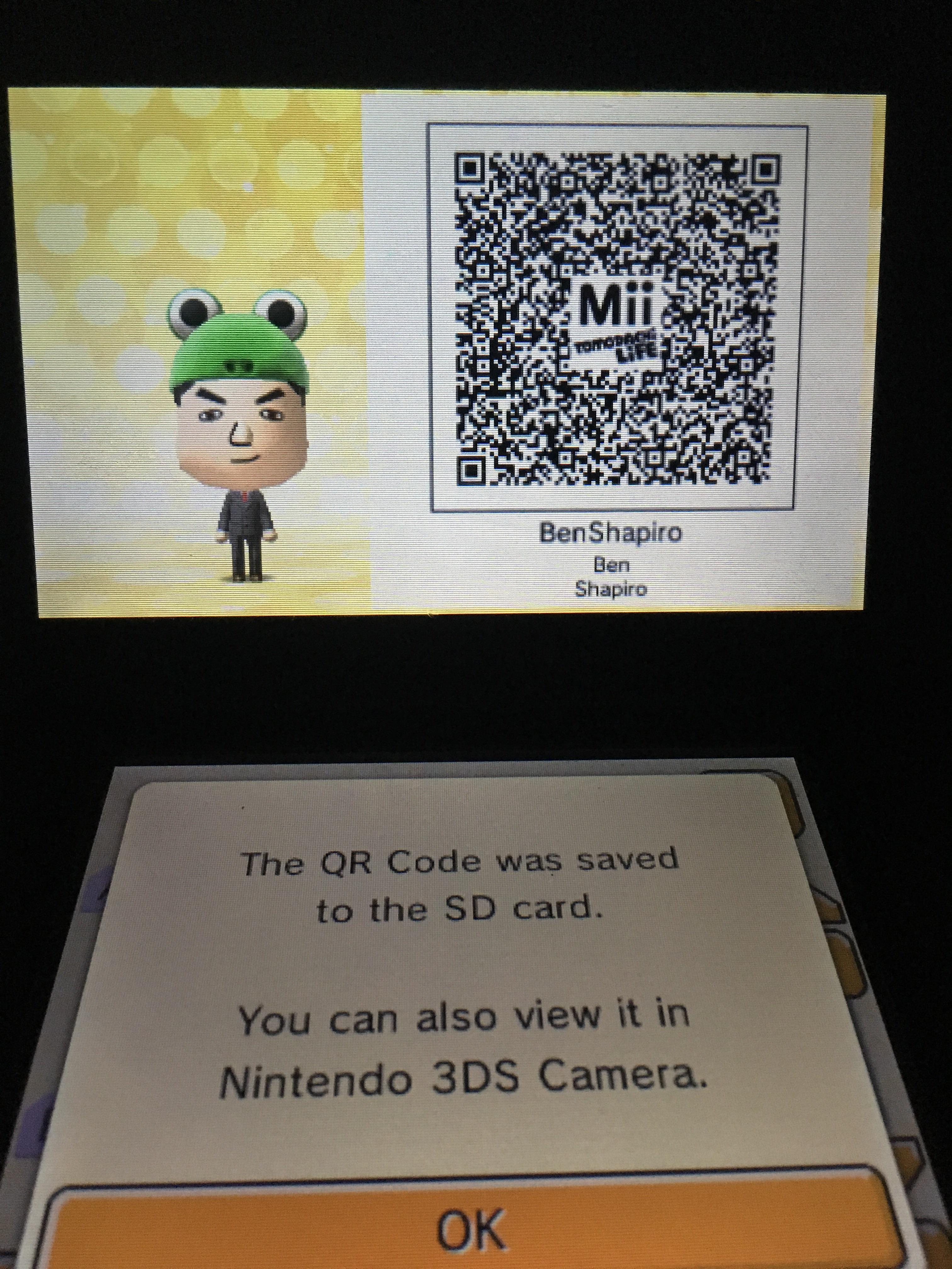 Here’s a qr code for the political pundit and podcaster Ben Shapiro just excuse the frog hat