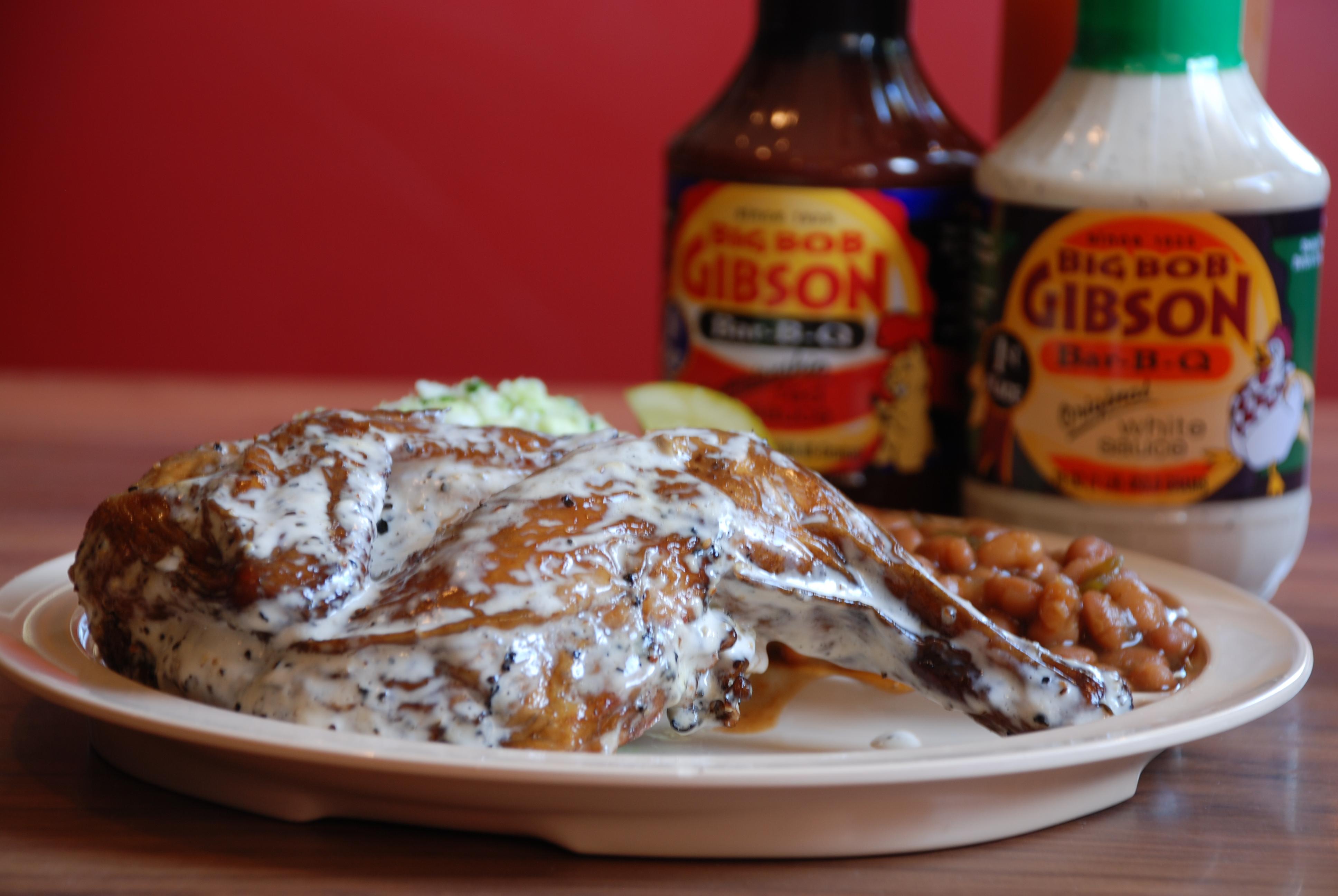Big Bob Gibson BarBQ Pit Smoked Chicken with Famous White Sauce