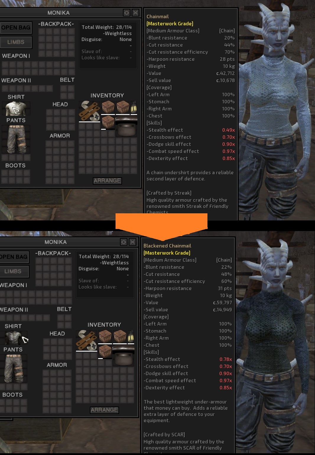 Kenshi armor analysis, Why Chainmail > Blackened Chainmail (advanced