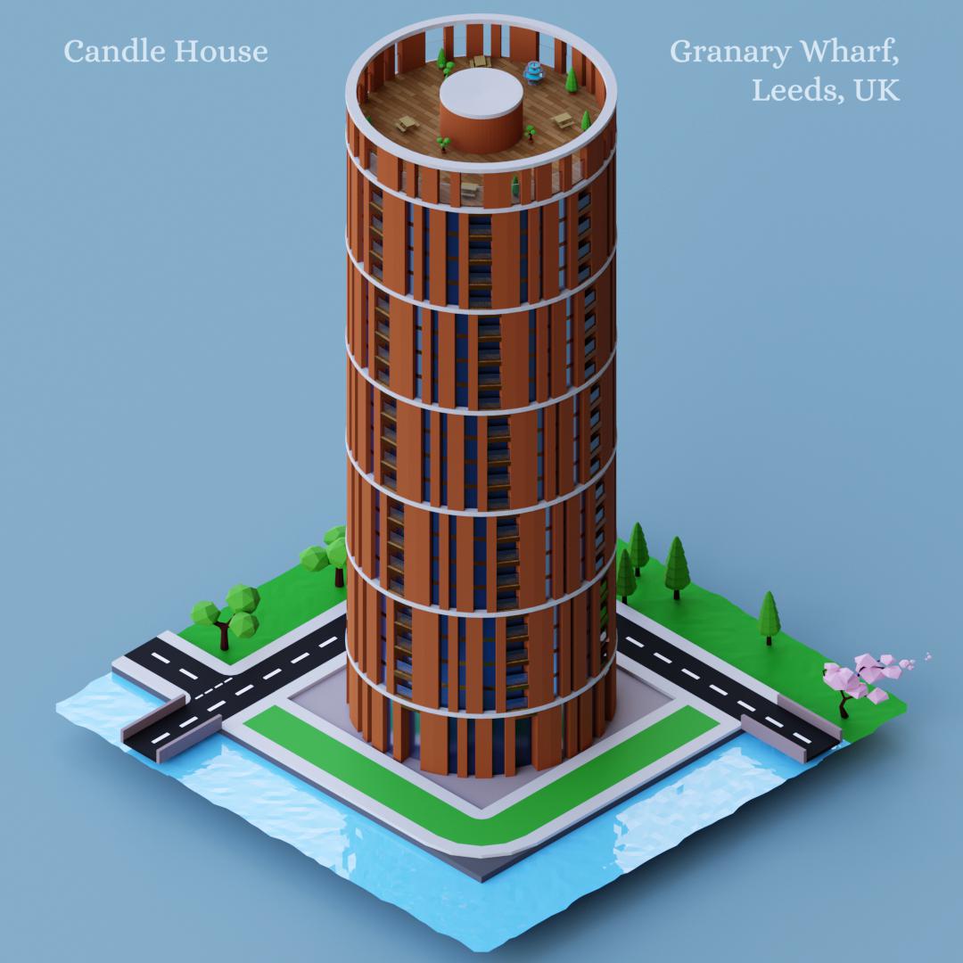 Low Polystyle Render of Candle House, Leeds, UK r/blender