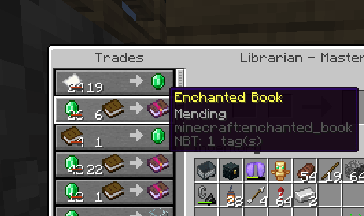 Cured Librarian villager sells Mending books for 6 emeralds Minecraft