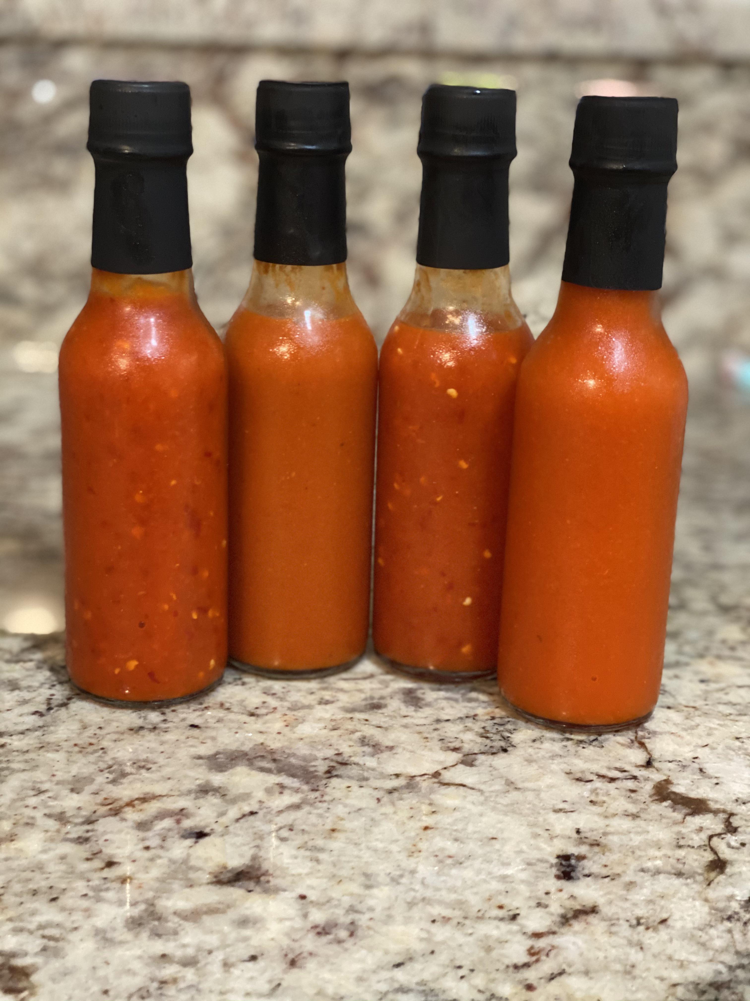 A mix of homemade hot sauces from this season’s peppers. (Tabasco