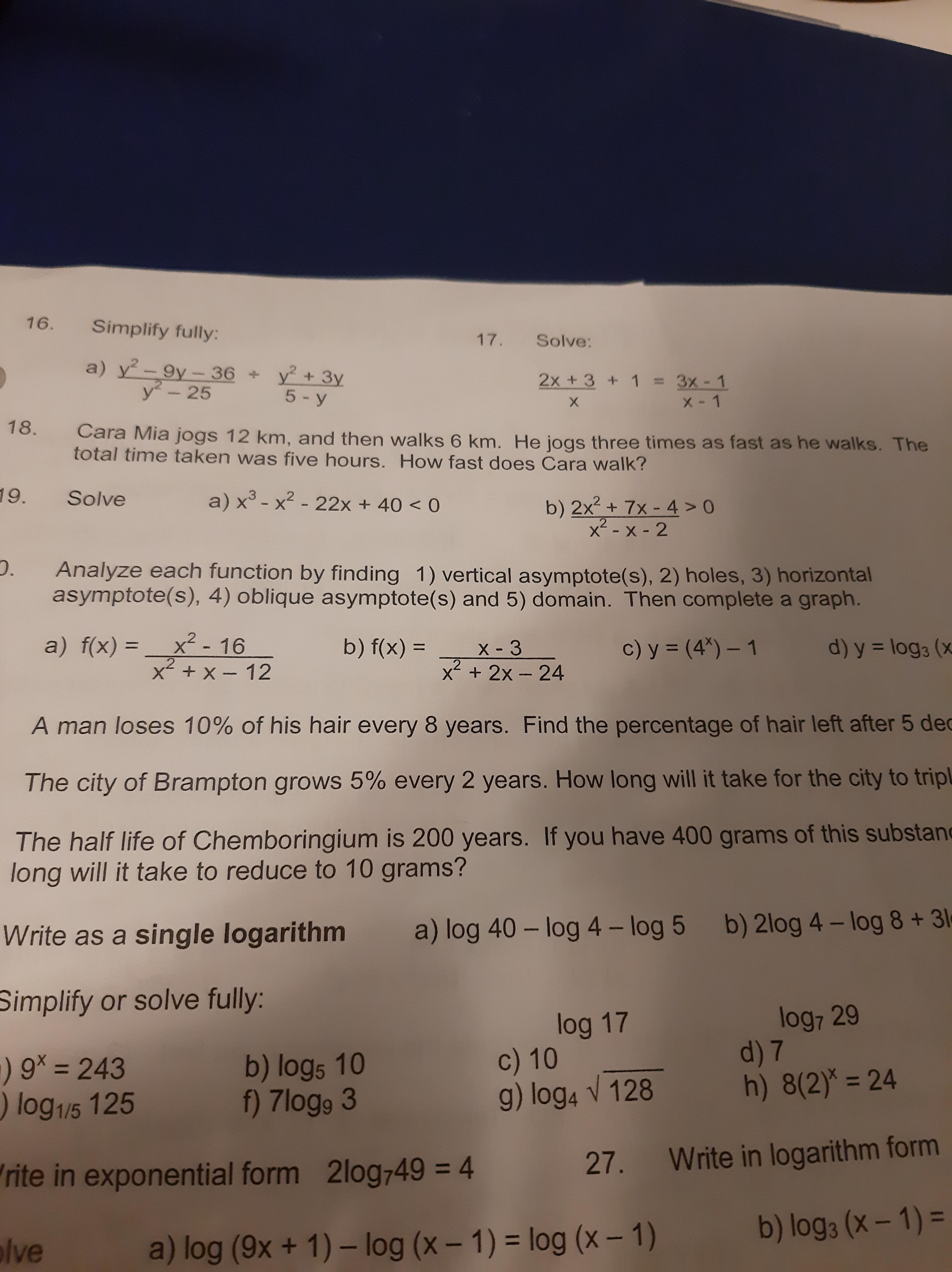 [Grade 12 math advanced functions] How to do question 18? HomeworkHelp